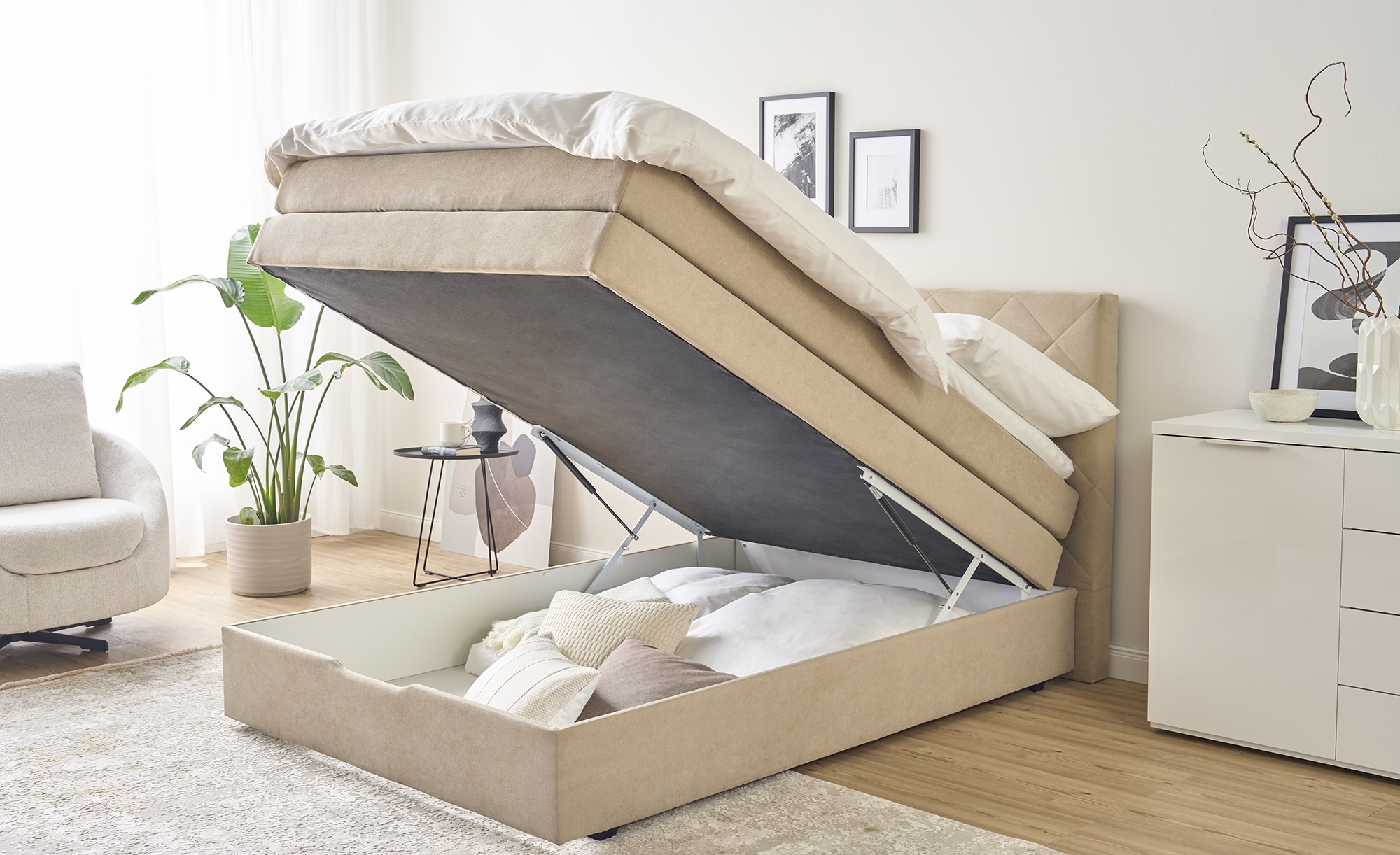 Princess Boxspringbett mit Bettkasten Beige