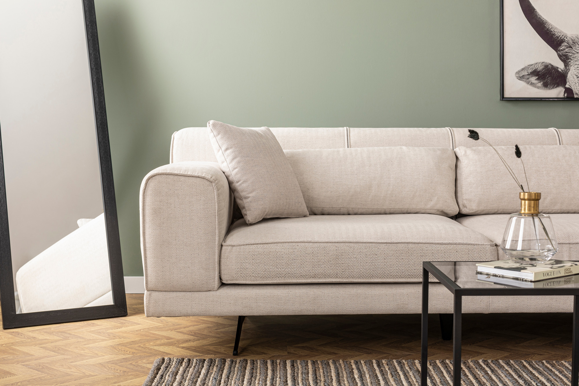 Sofa Récamiere Rechts Polyester Holz Beige