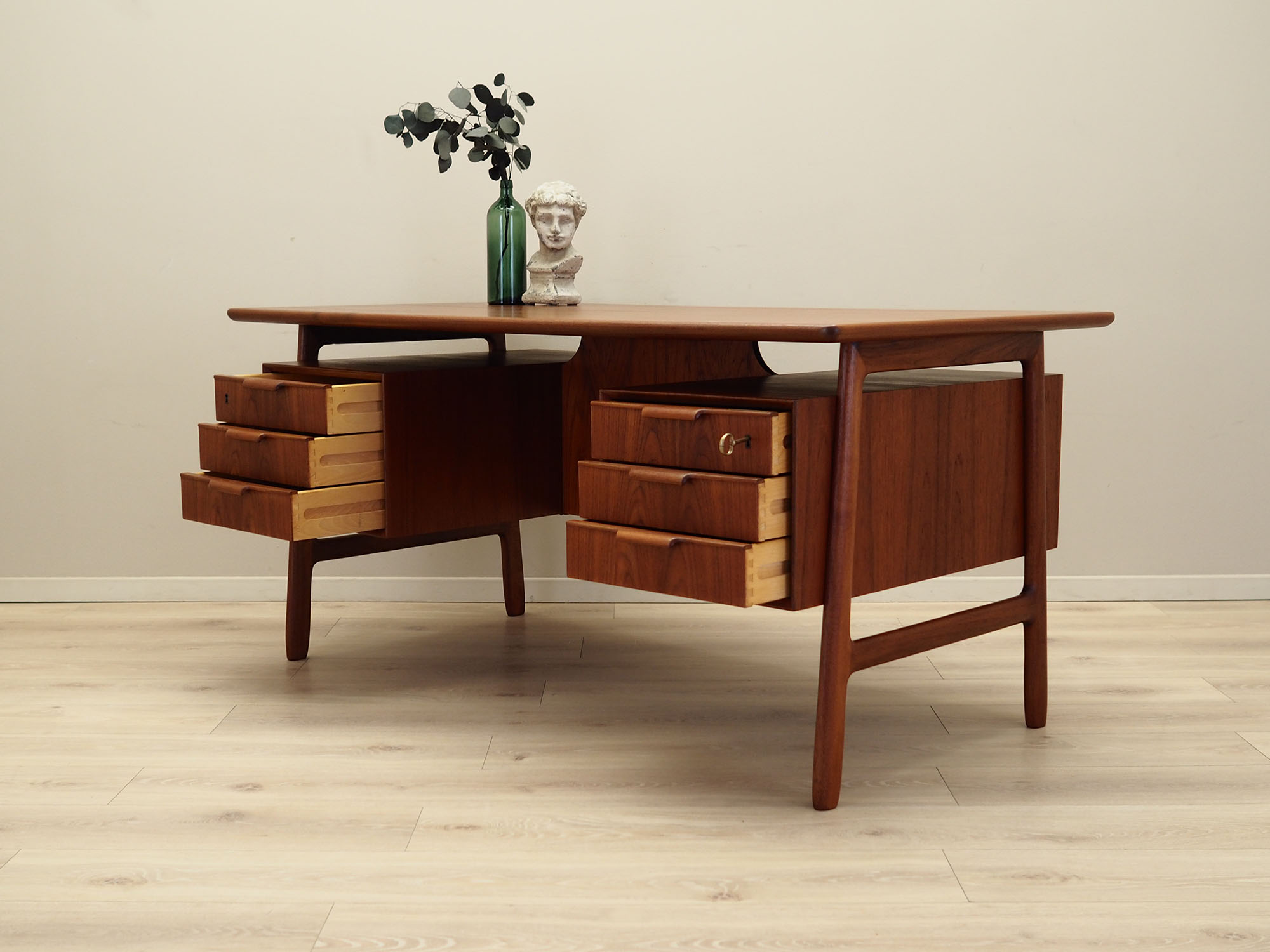 Teak desk wood veneer 1970s 