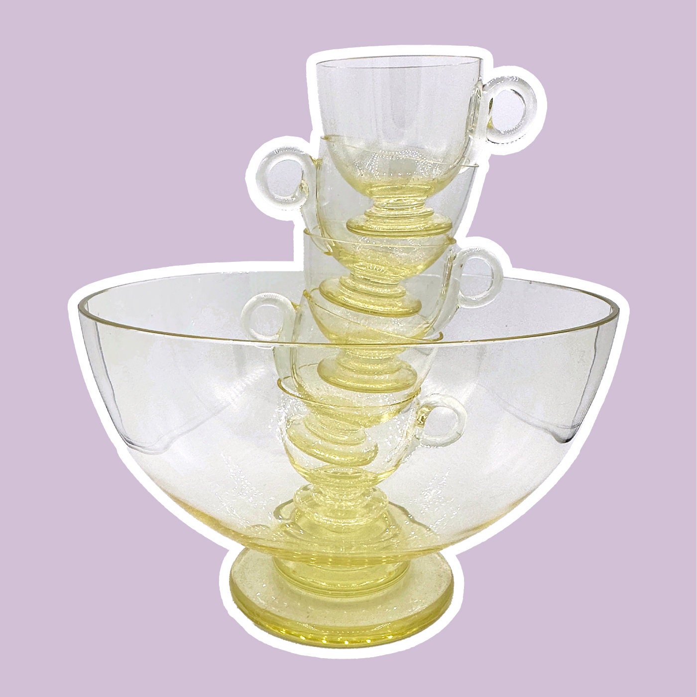 Vintage Art Deco Bowle Set Glas Gelb 1930er Jahre