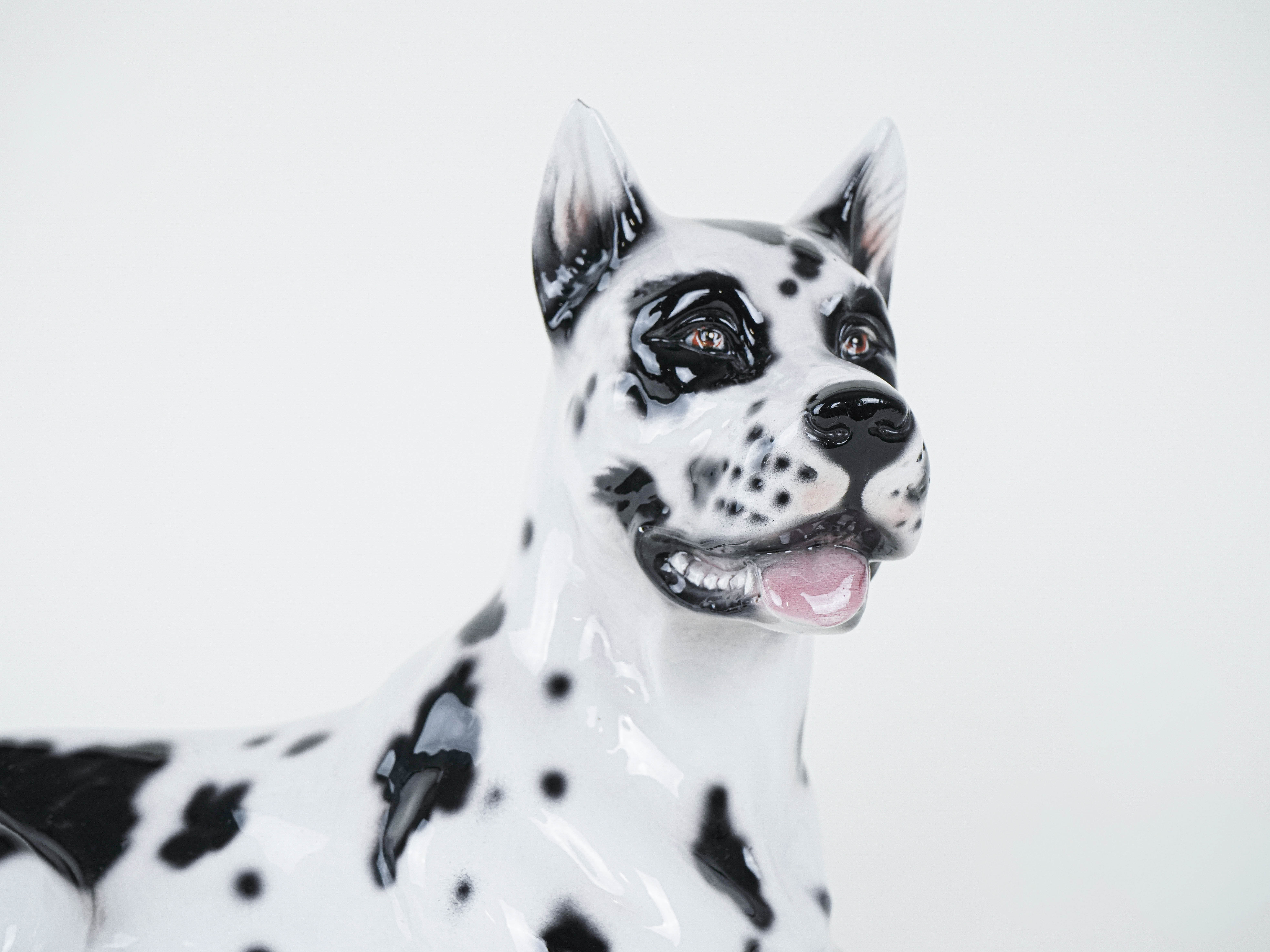 Ceramic Dog Harlequin Figure Black White 1970s