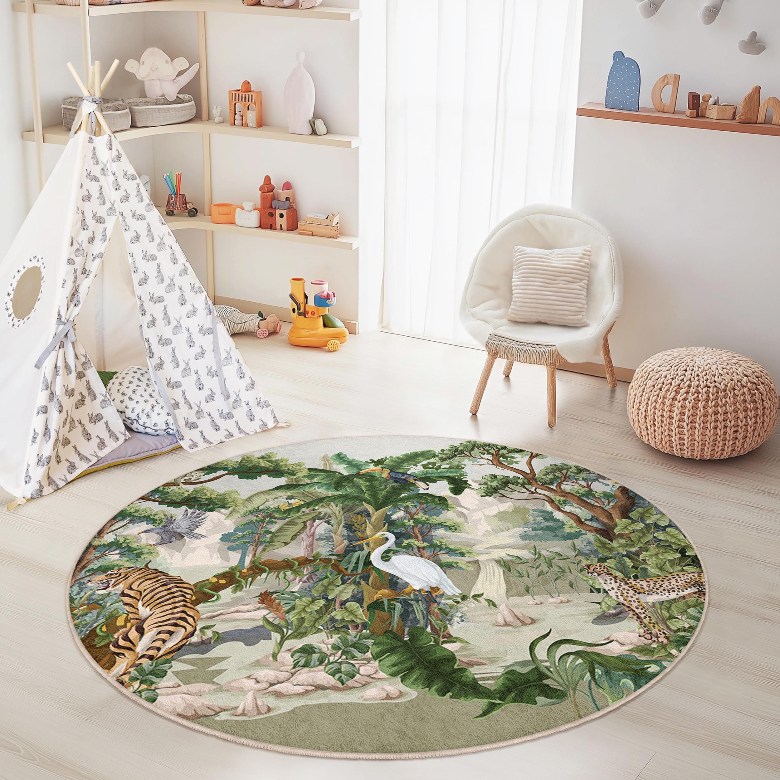 Jungle Safari Kids Rug Multicolored ⌀150cm