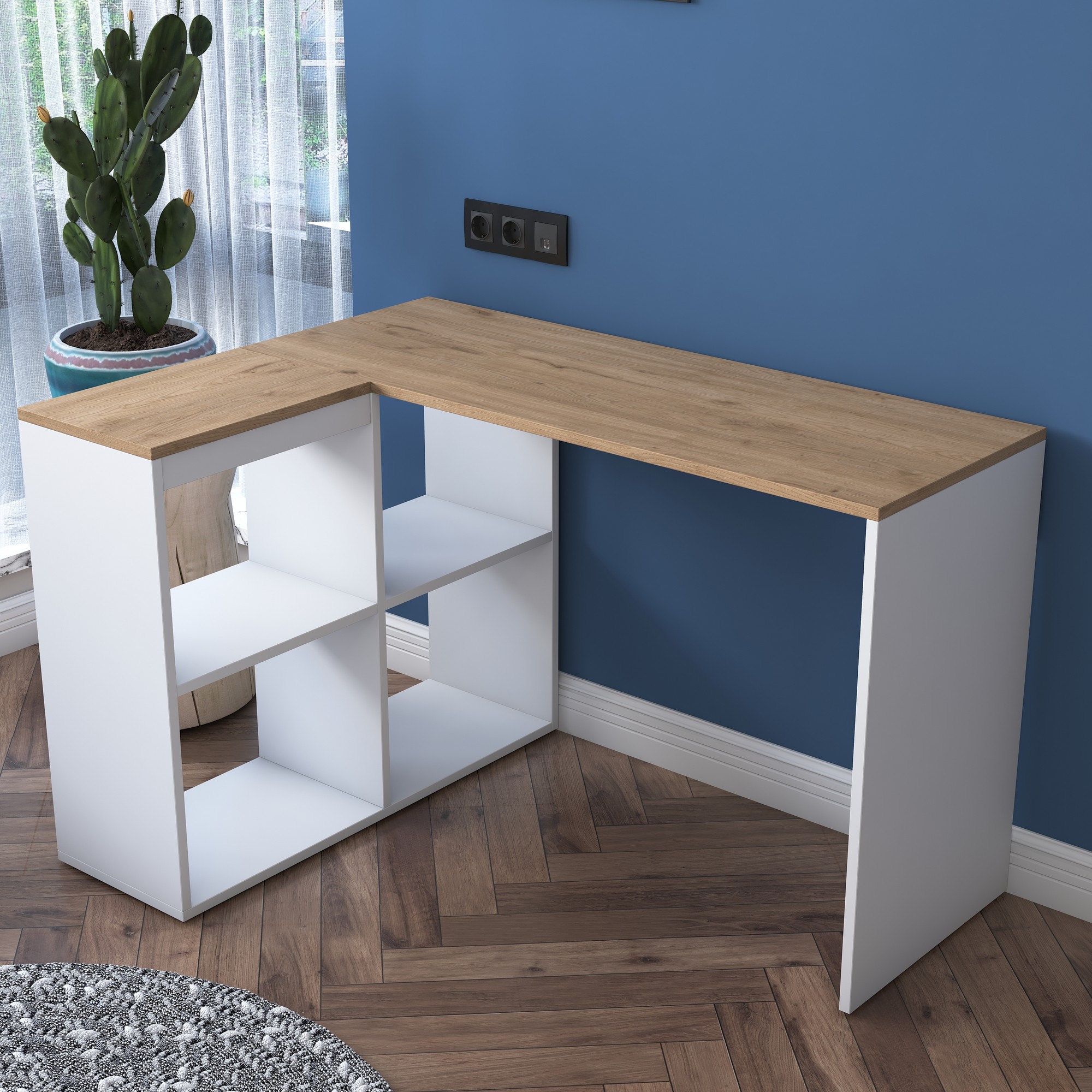 Corner desk with storage White Brown
