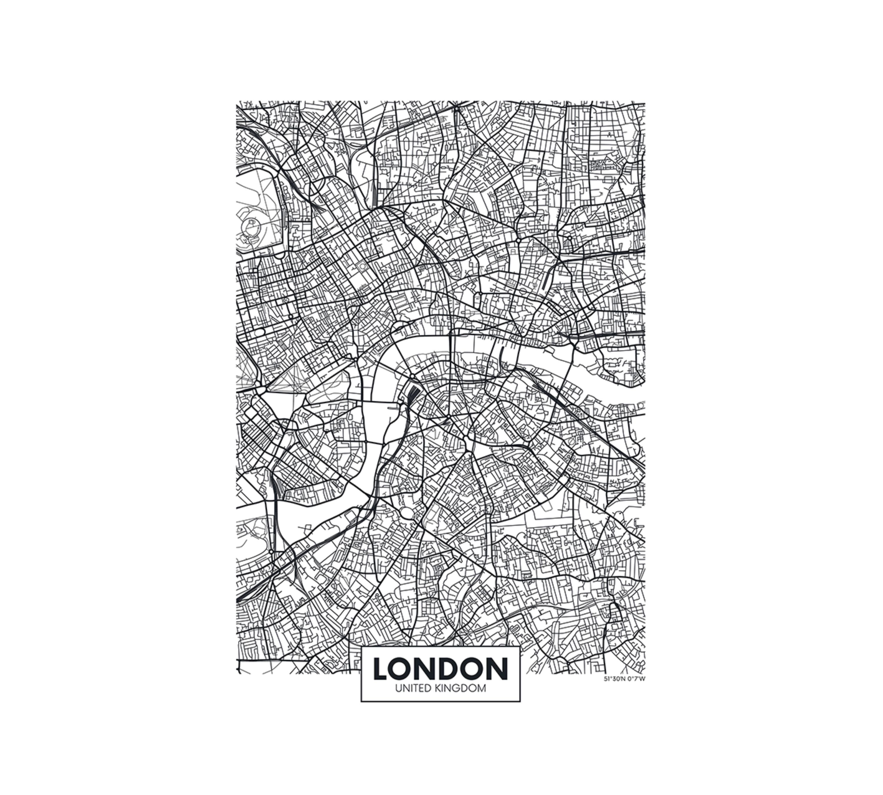 London City Map Kunstdruck mit Rahmen Mehrfarbig