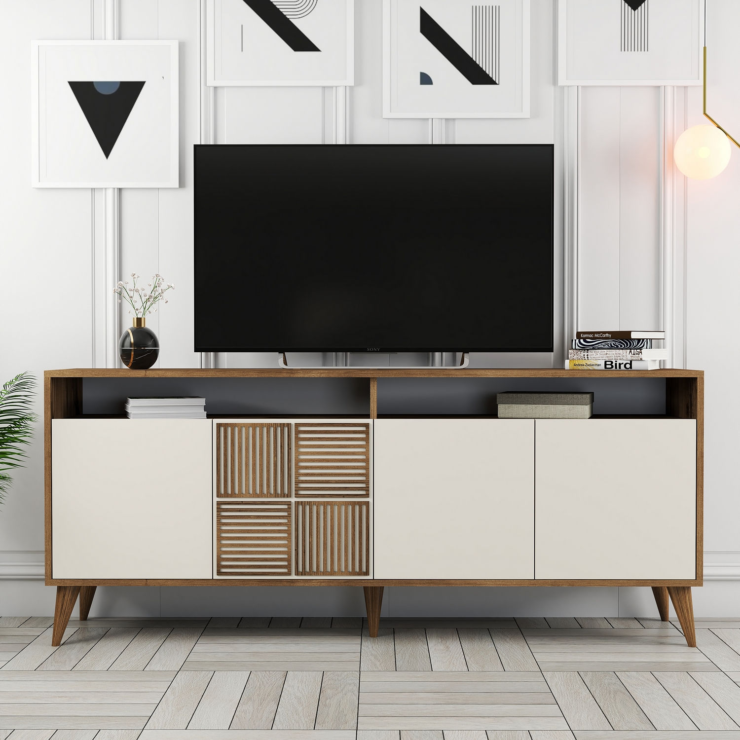 Milan Sideboard Walnussbraun Creme 180cm