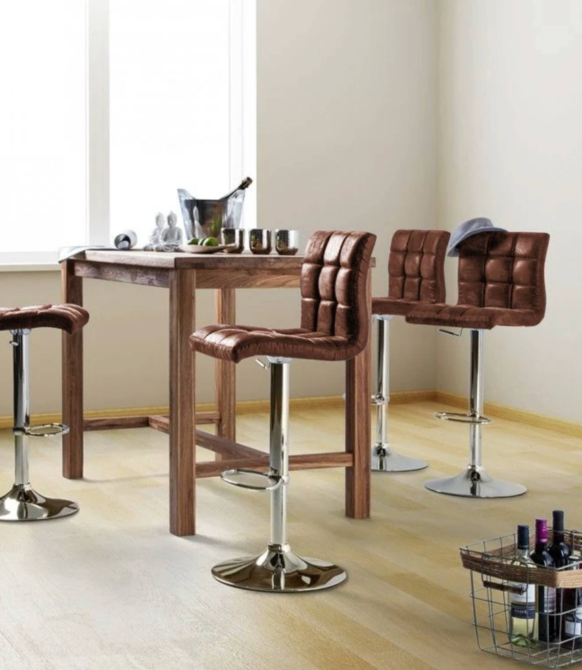 Barhocker Kunstleder Chrom Antikbraun
