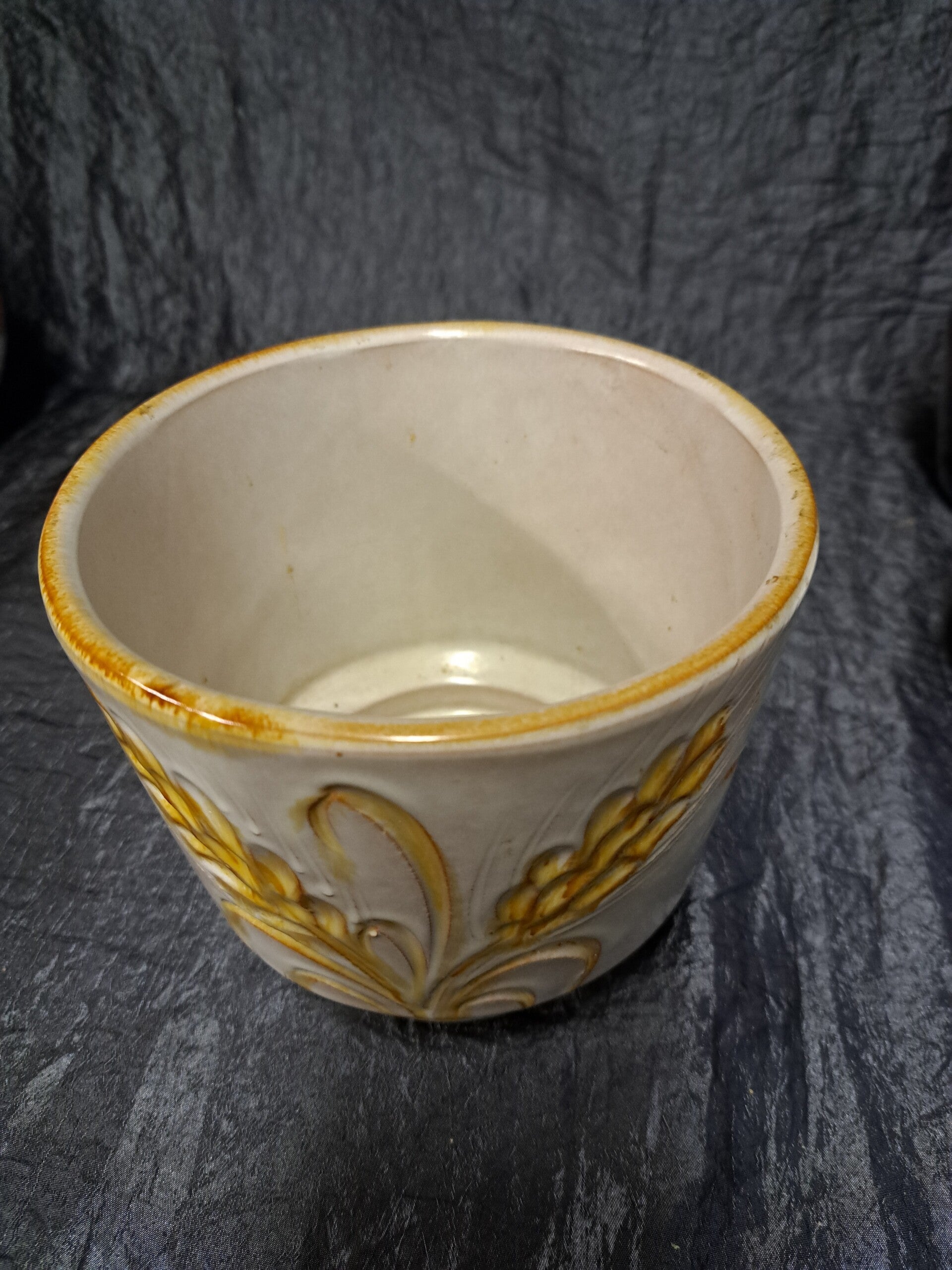 Vintage Blumentopf Keramik Weiß Gold