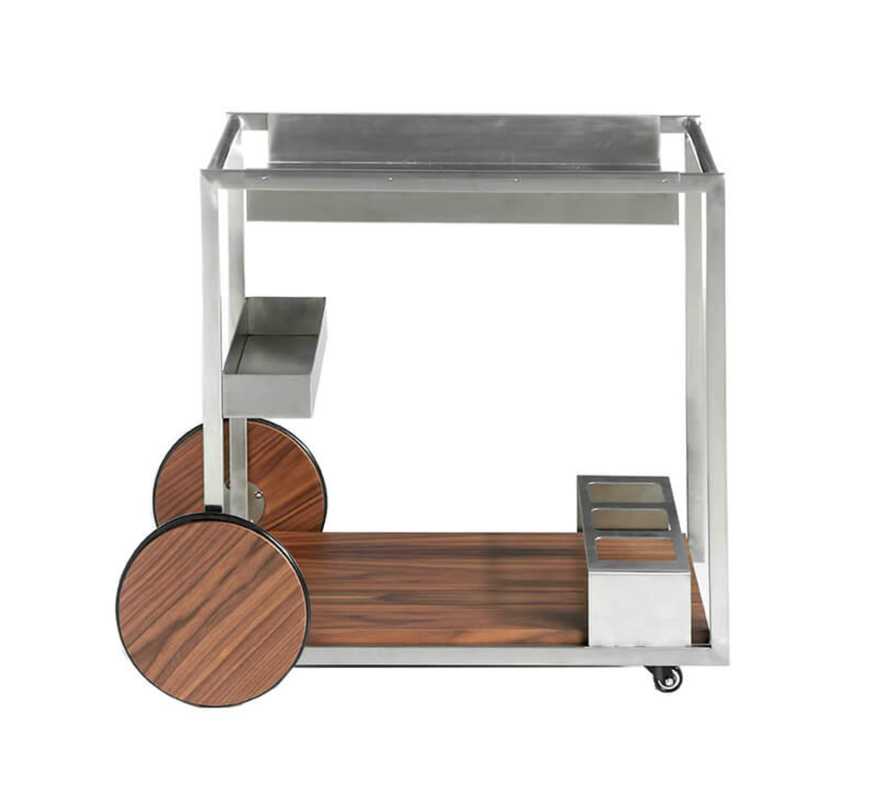 Serving trolley steel walnut wood silver