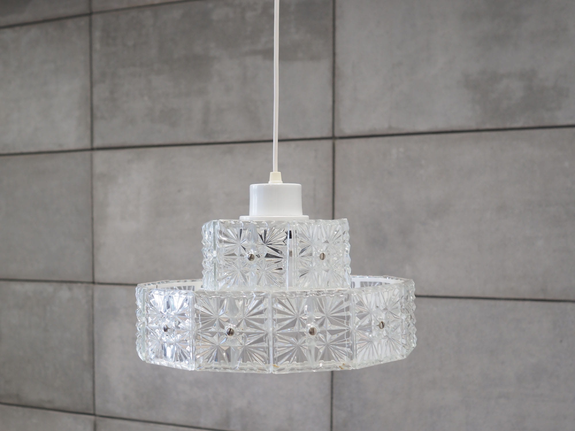 Vintage pendant lamp glass metal white 1970s