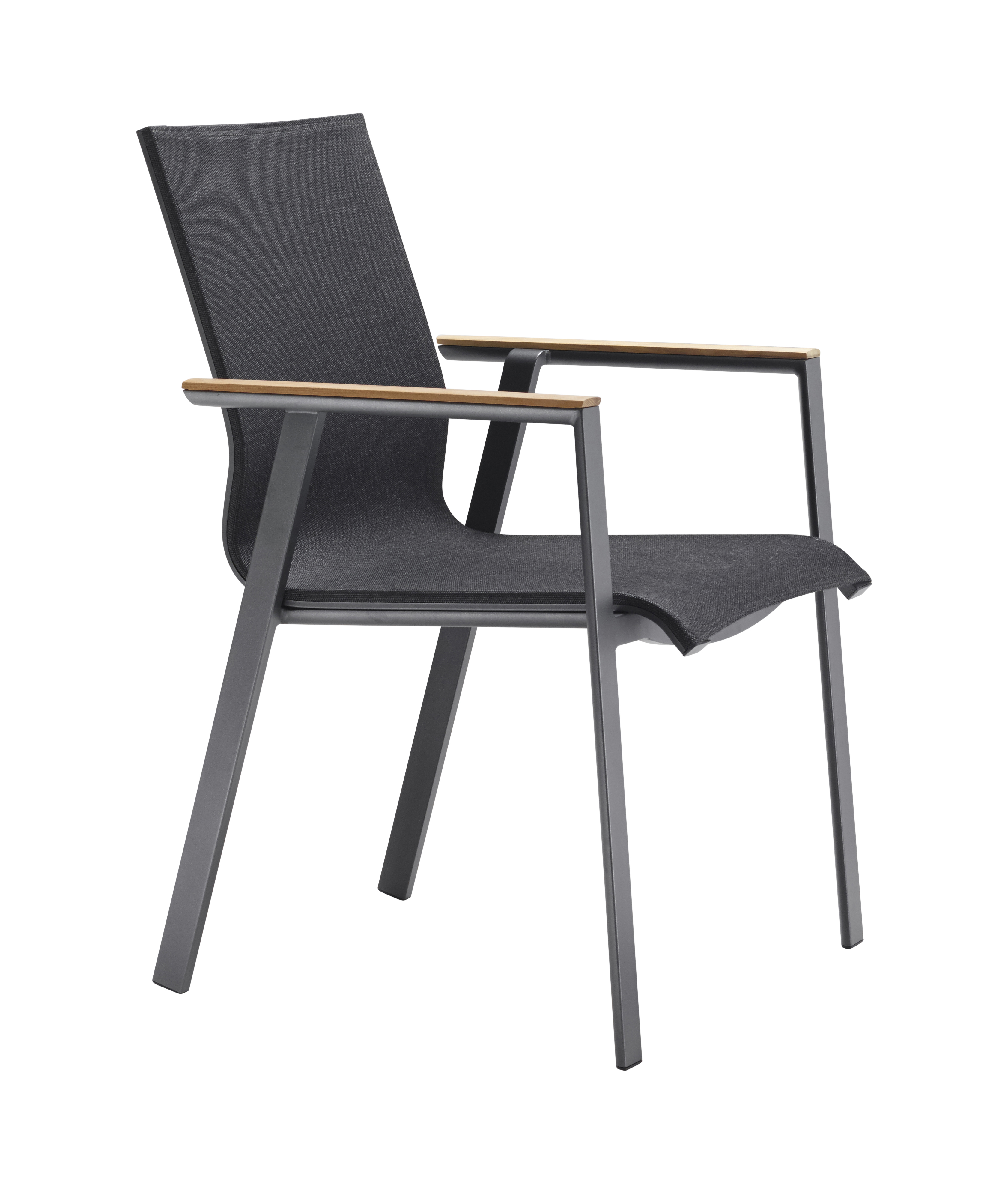 Soul Stuhl Stapelbar Aluminium mit Teak-Armlehne Anthrazit