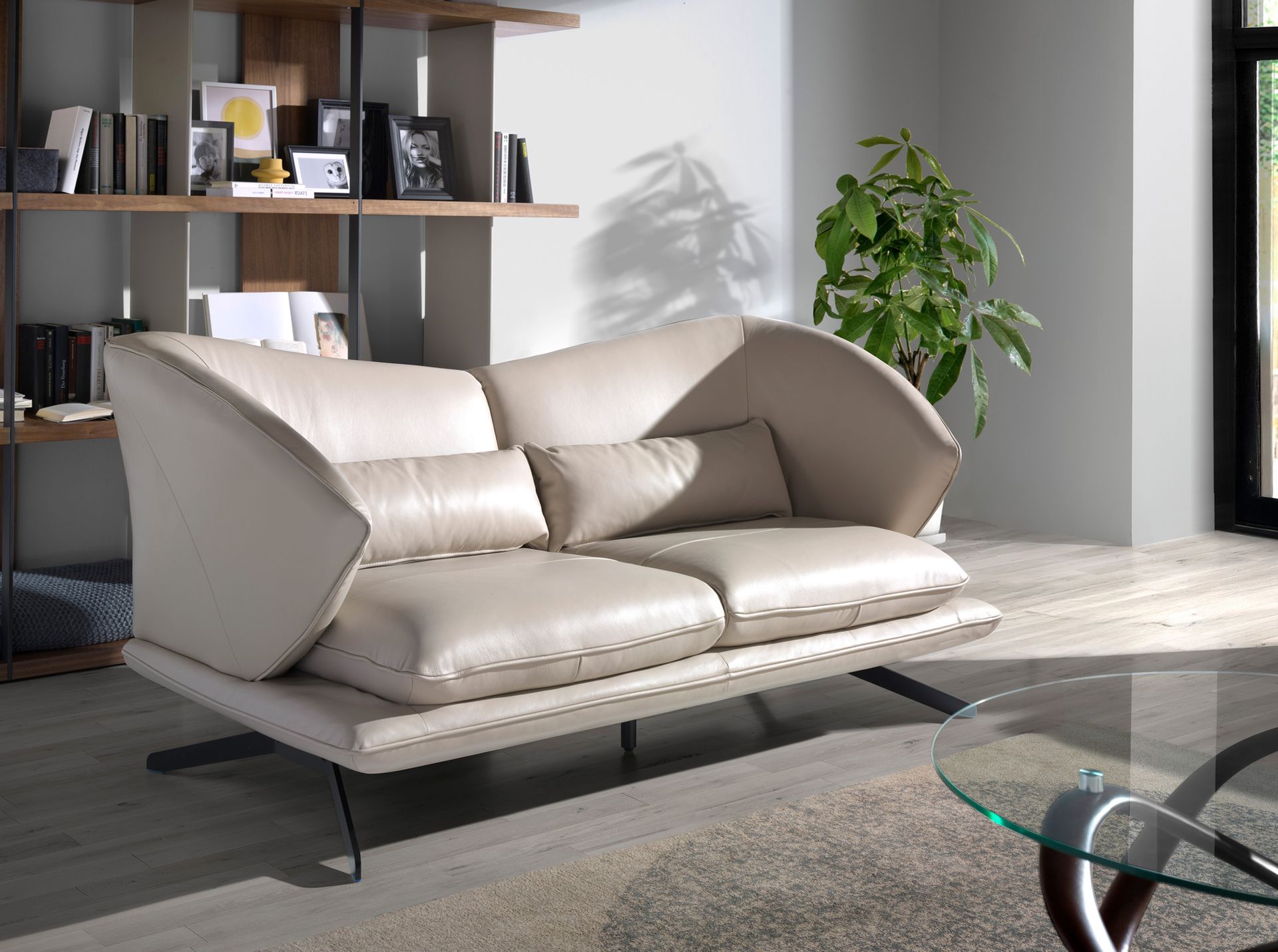 2-Sitzer Sofa in taupegrauem Leder 6145