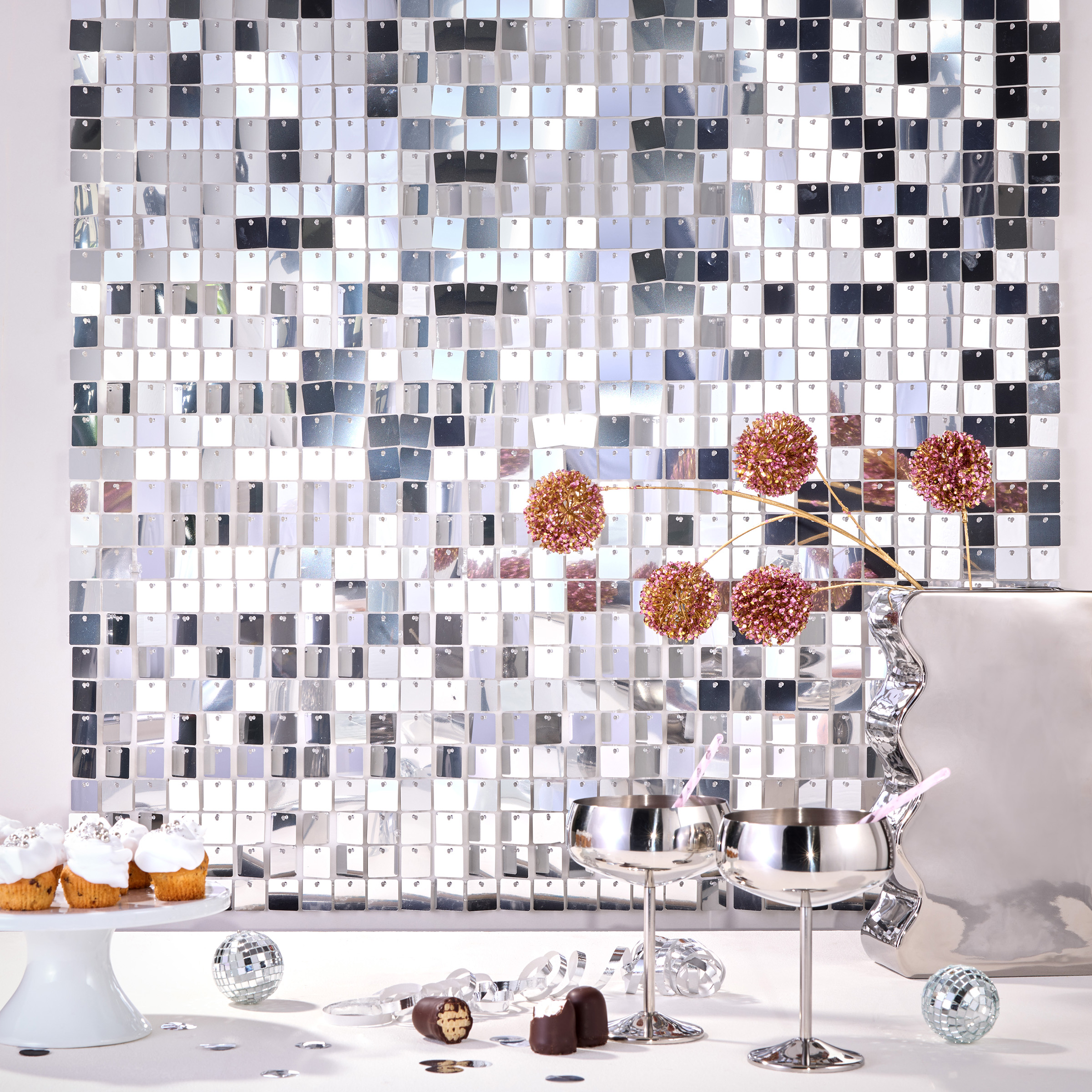 4x Disco Wanddekoration-Set Silber