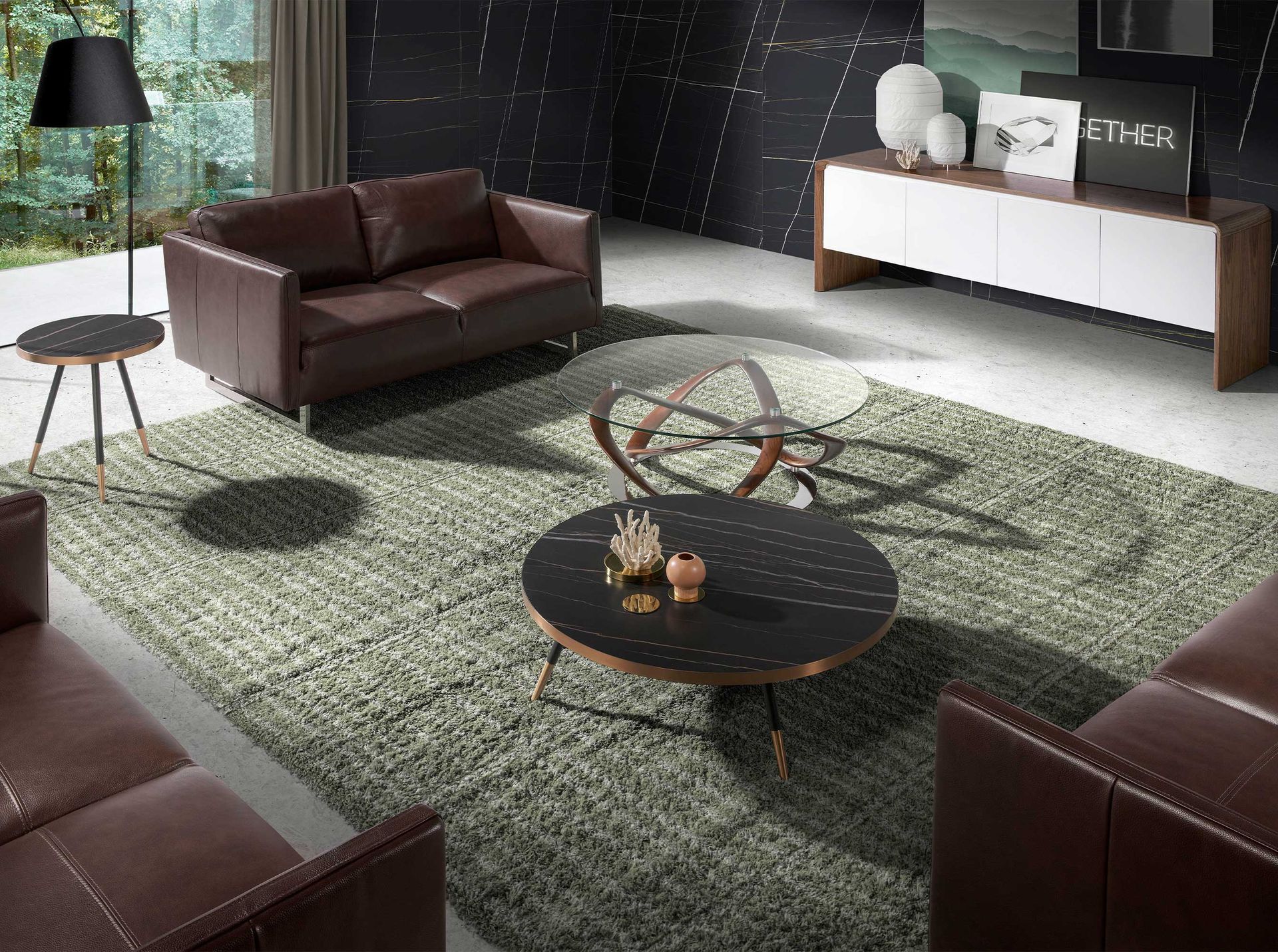 Round side table marble steel