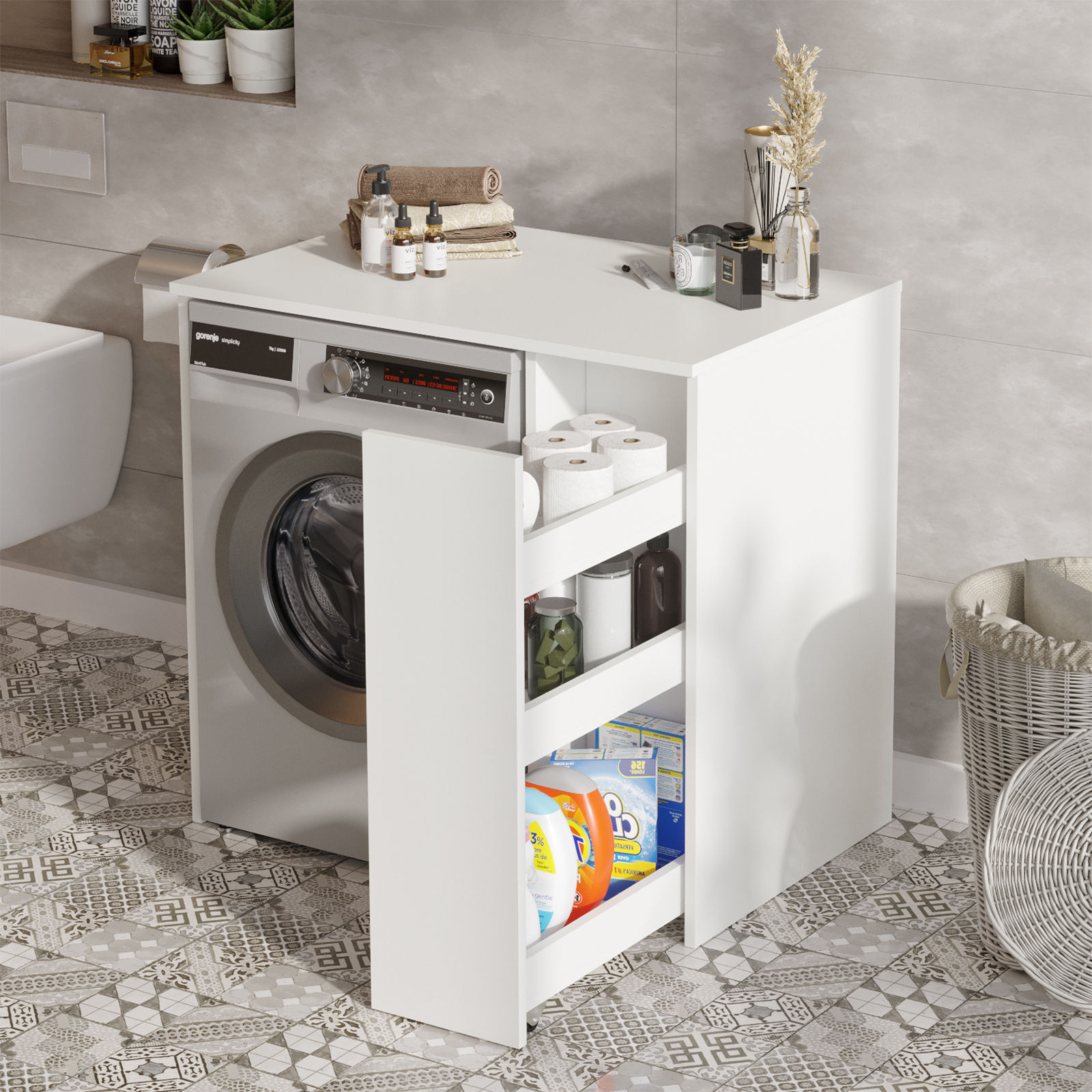 Washing machine cabinet with shelf White 94.5cm x 88.3cm