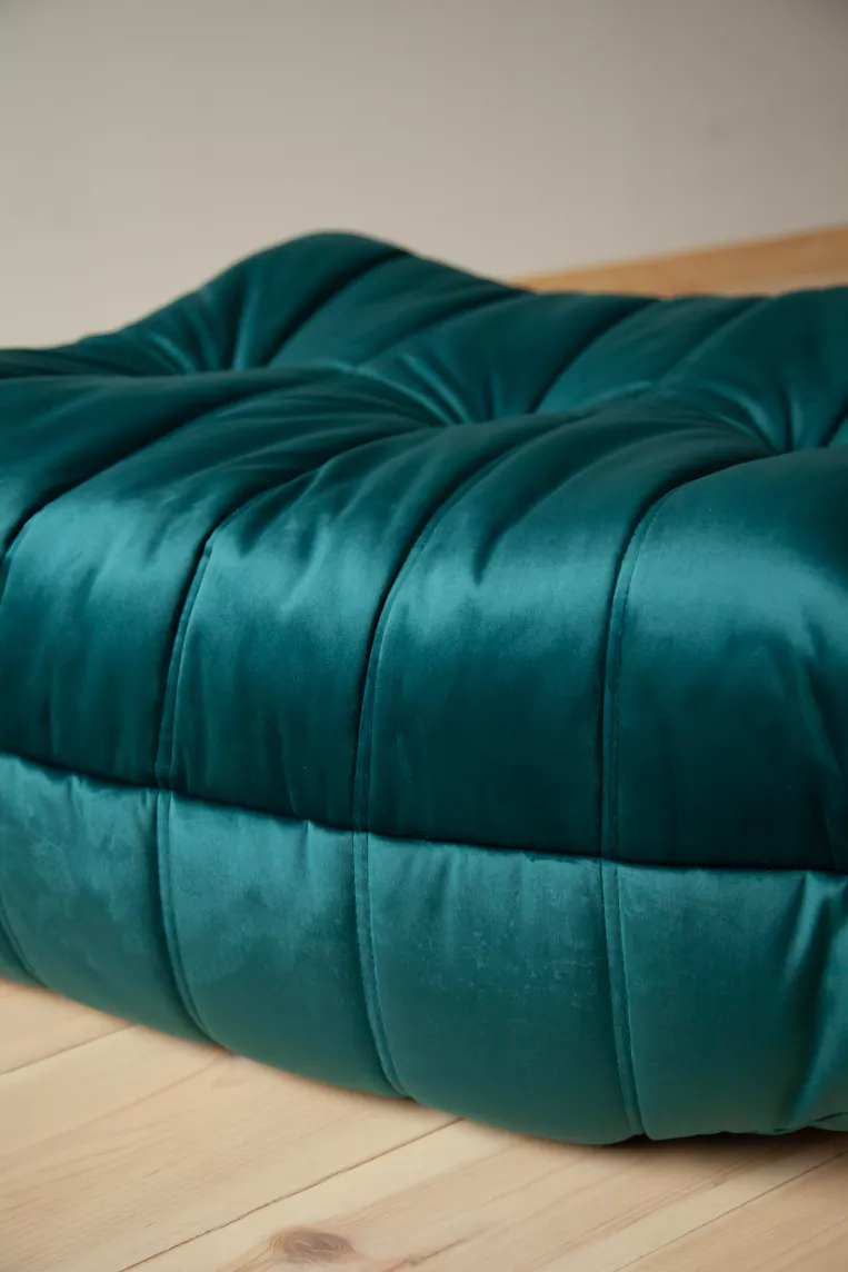 Togo Armchair and Ottoman Set Velvet Petrol