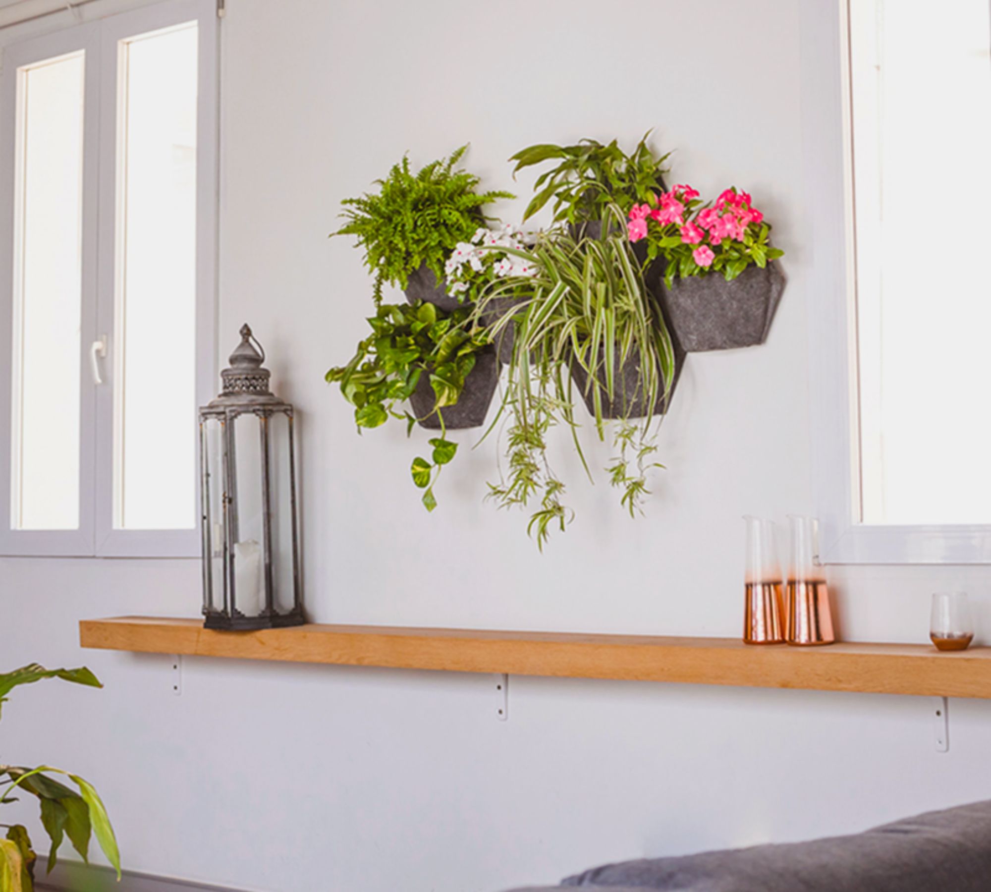 3x Wall planter Gray with textile cover