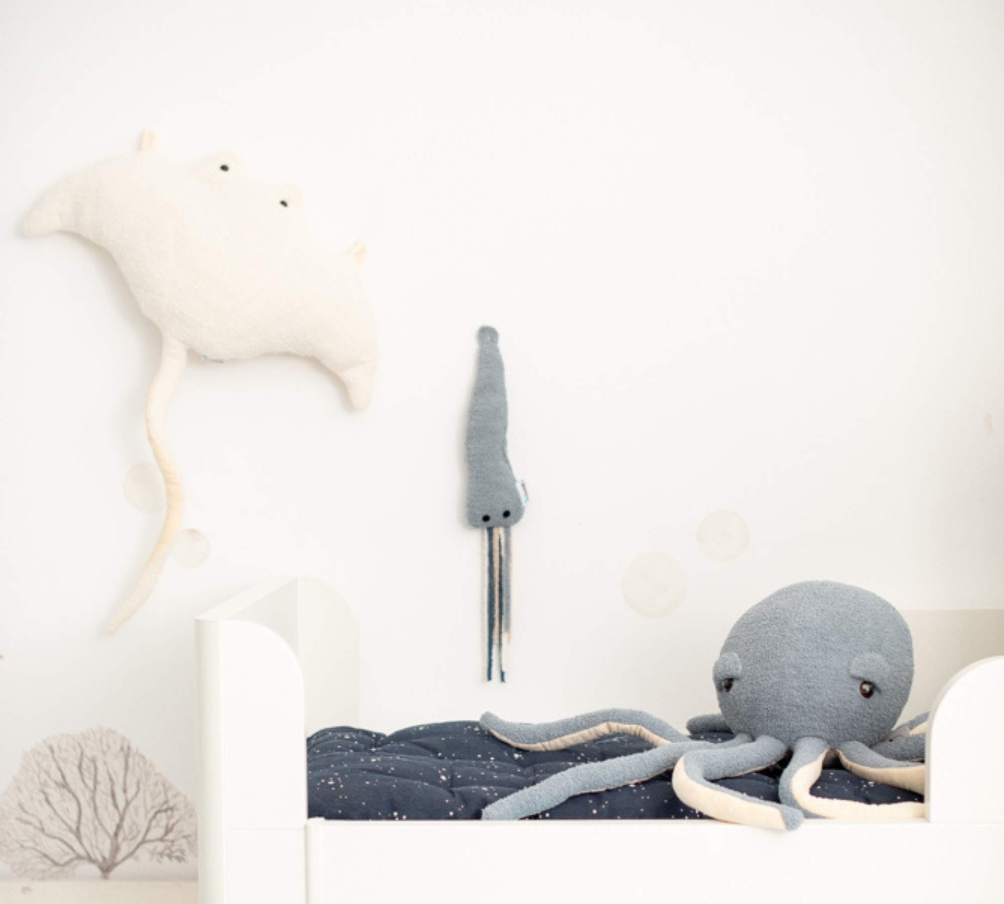 Oktopus, Mini Oktopus & Mantarochen Plüschtier Blau Weiß