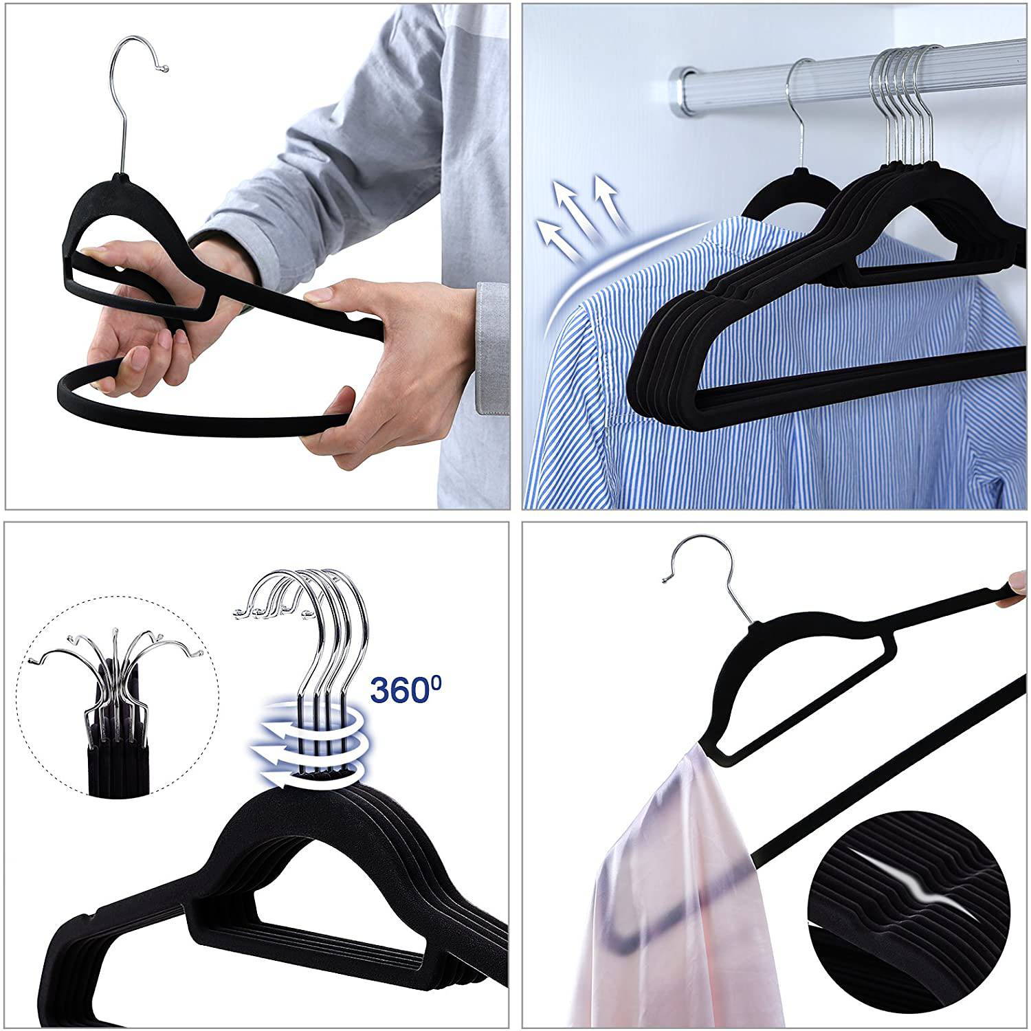 Clothes hanger Bellepierre III set of 50 plastic black silver