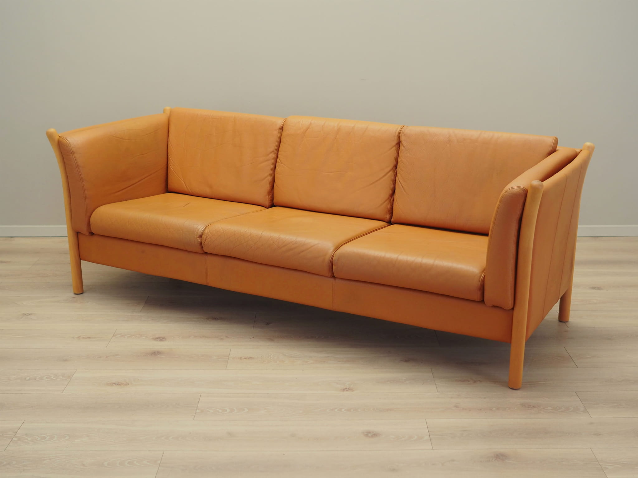 Vintage Sofa 3-Sitzer Leder Orange 1970er Jahre