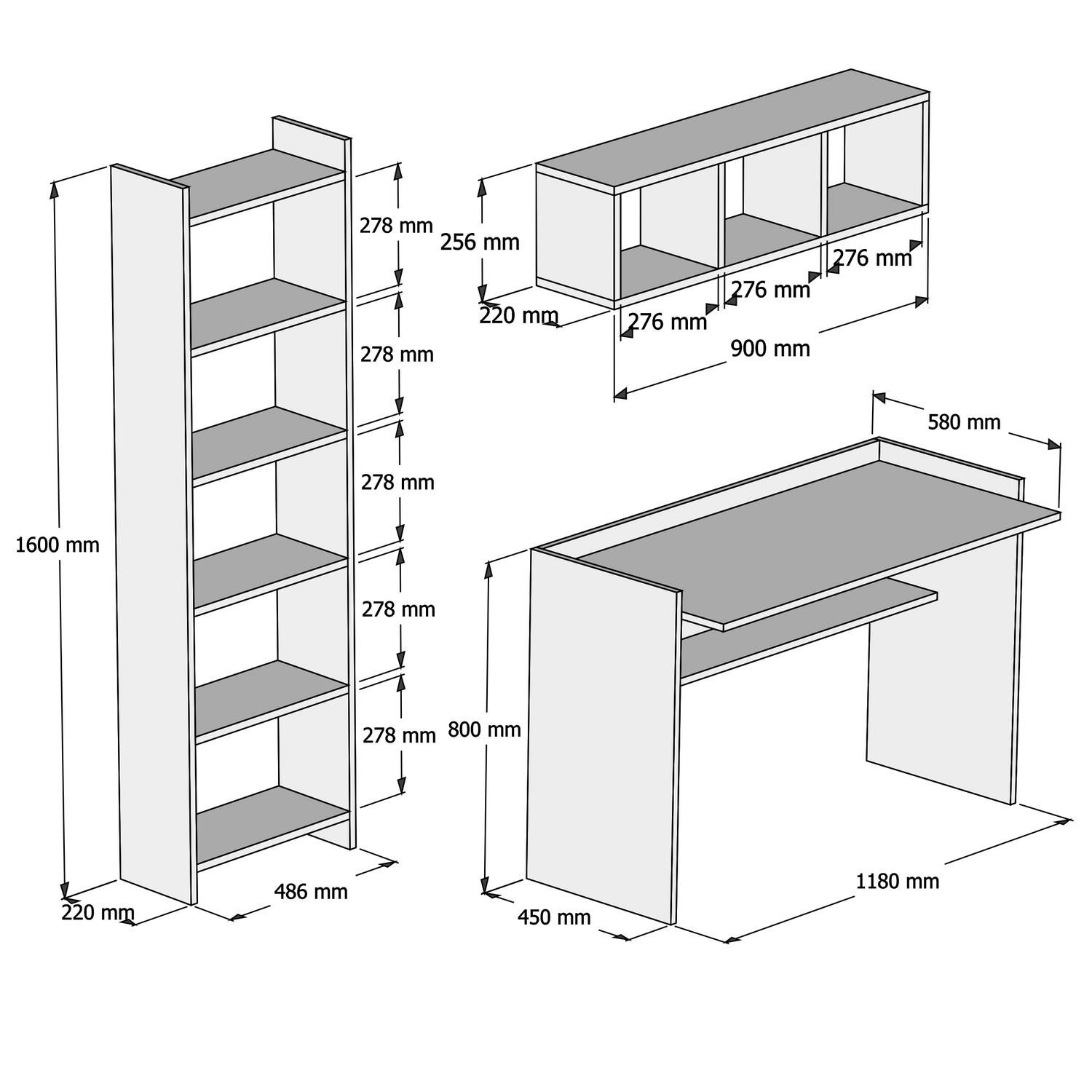 Hera Schreibtisch & Bücherregal Holz Weiß