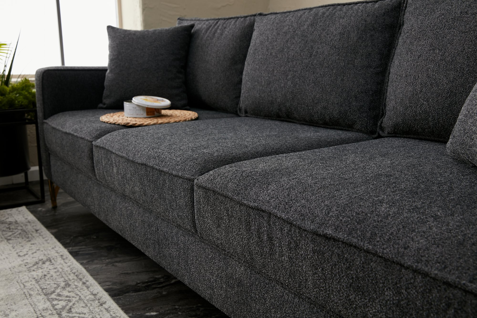 Lima Sofa 3-Sitzer Anthrazit mit schwarzen Beinen