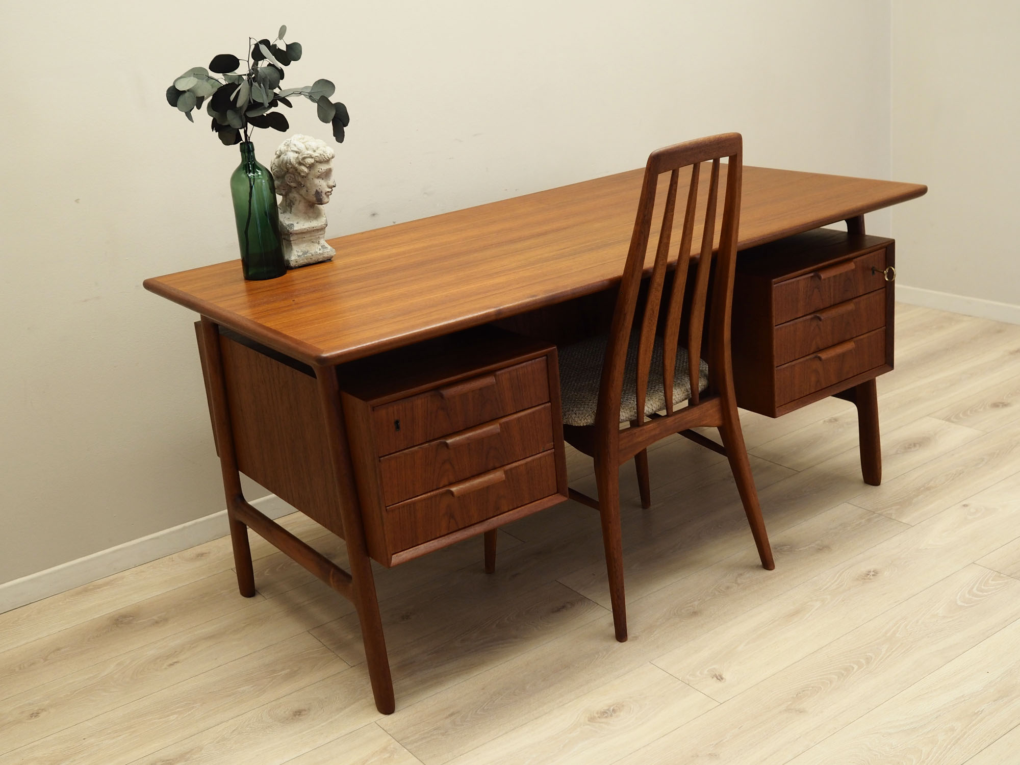 Teak desk wood veneer 1970s 