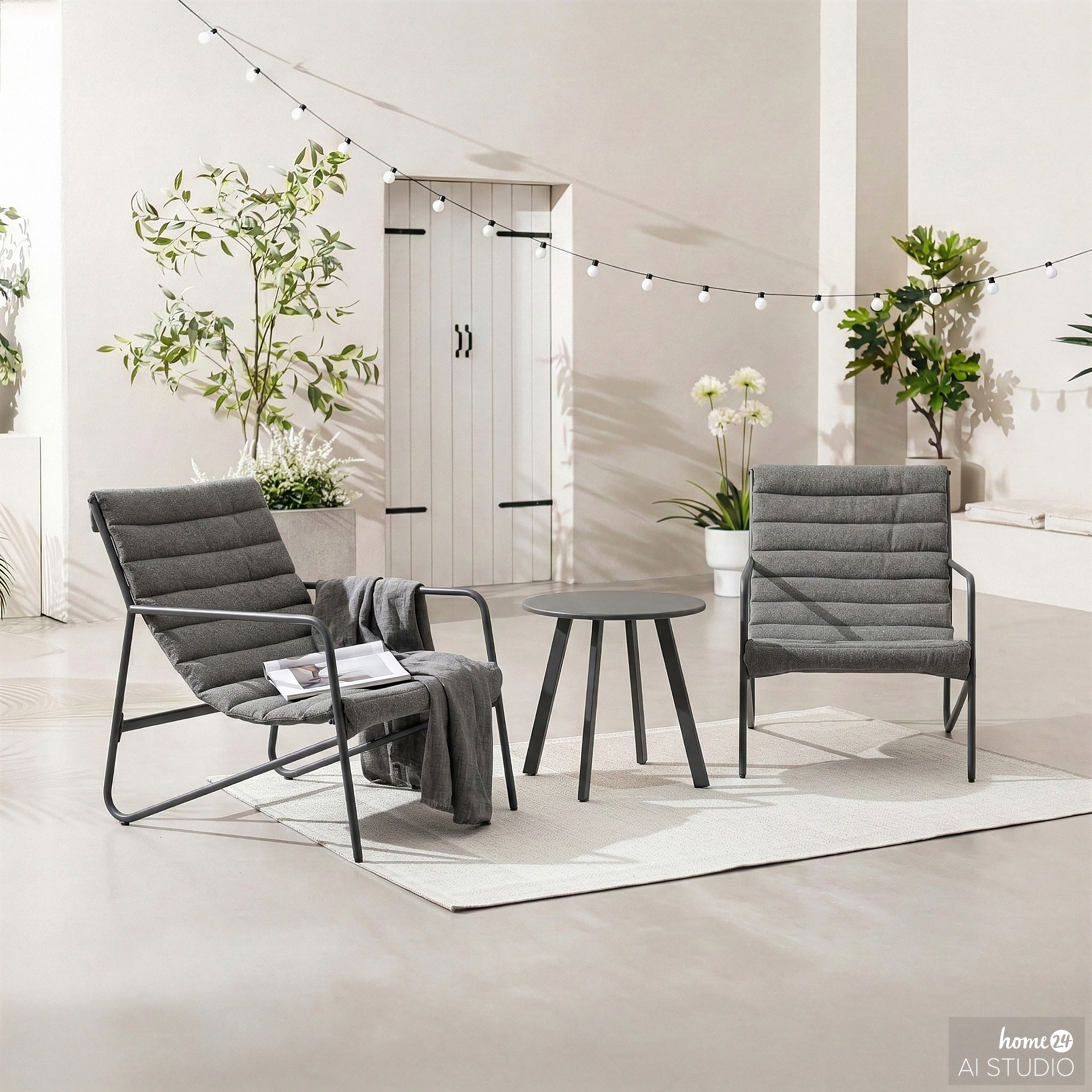 Outdoor Lounge 3-piece Set Steel Bouclé Anthracite