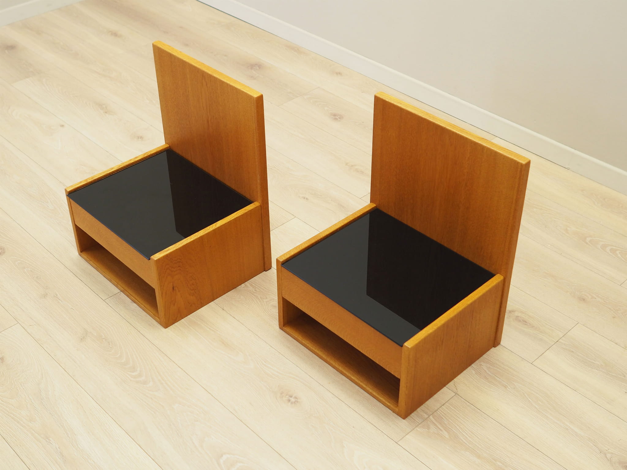 2x Hanging Nightstand Set Wood Brown 1960s