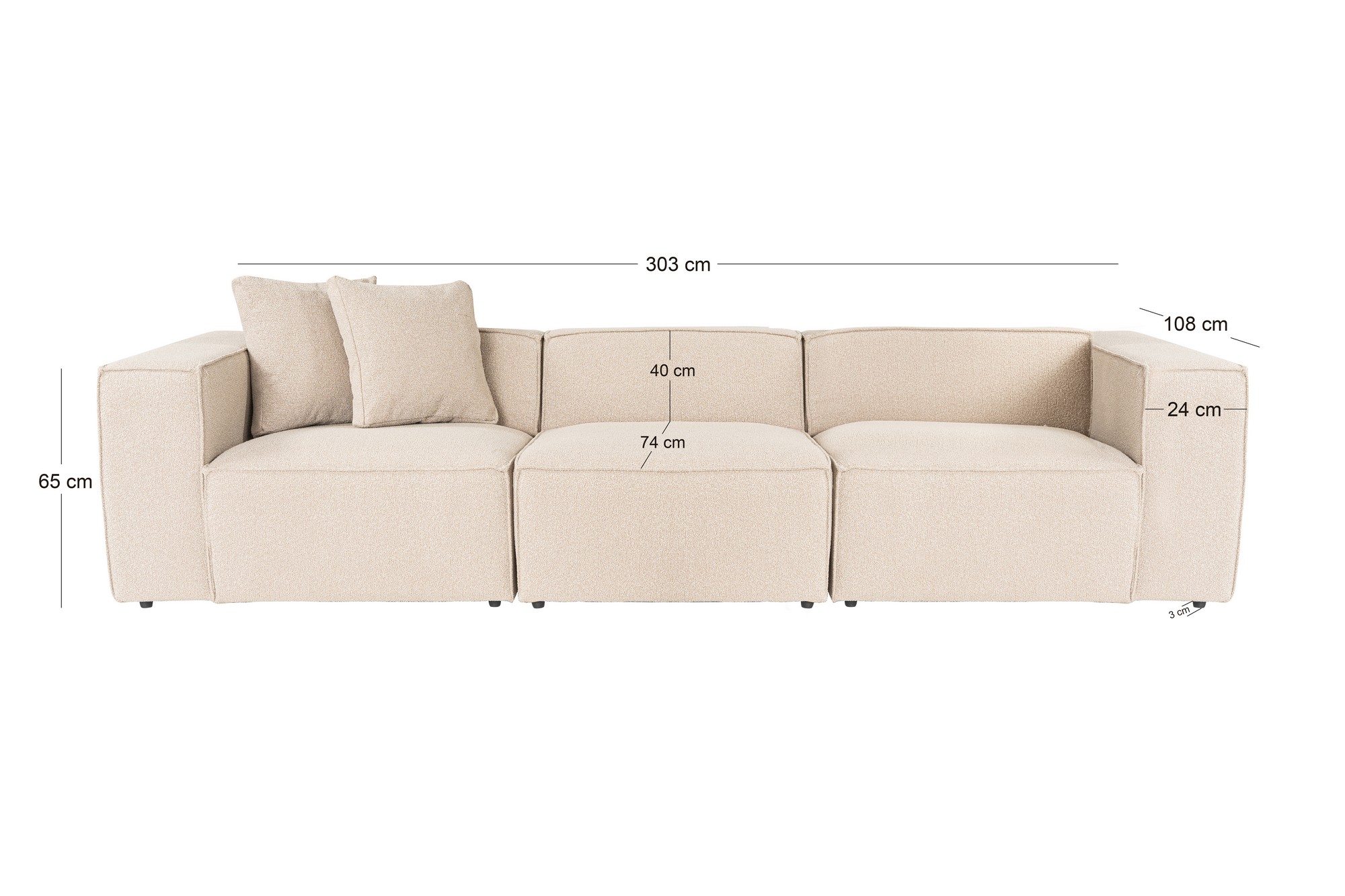 Lora 3-seater sofa beige
