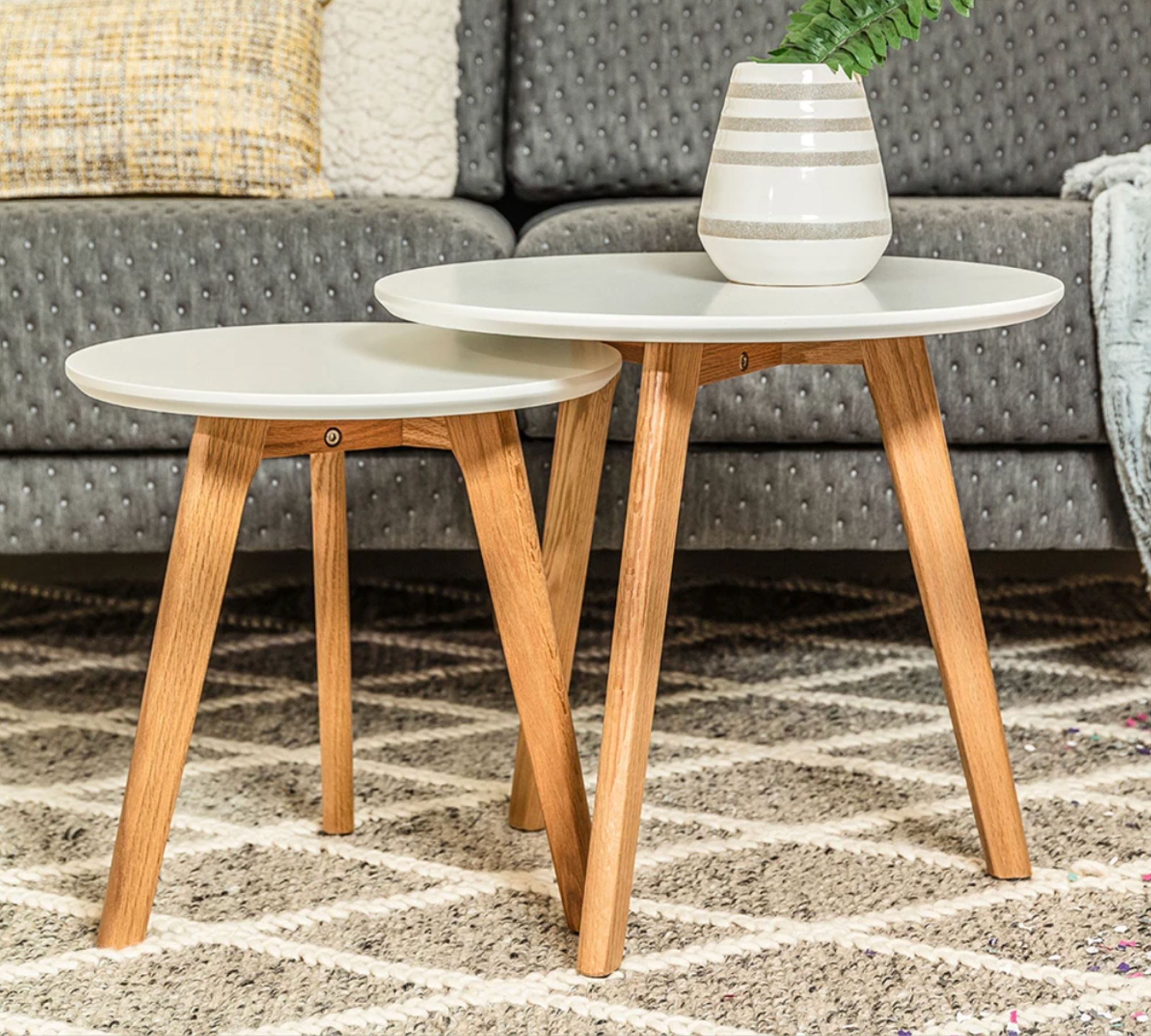 2er Set Beistelltisch Massivholz Weiß