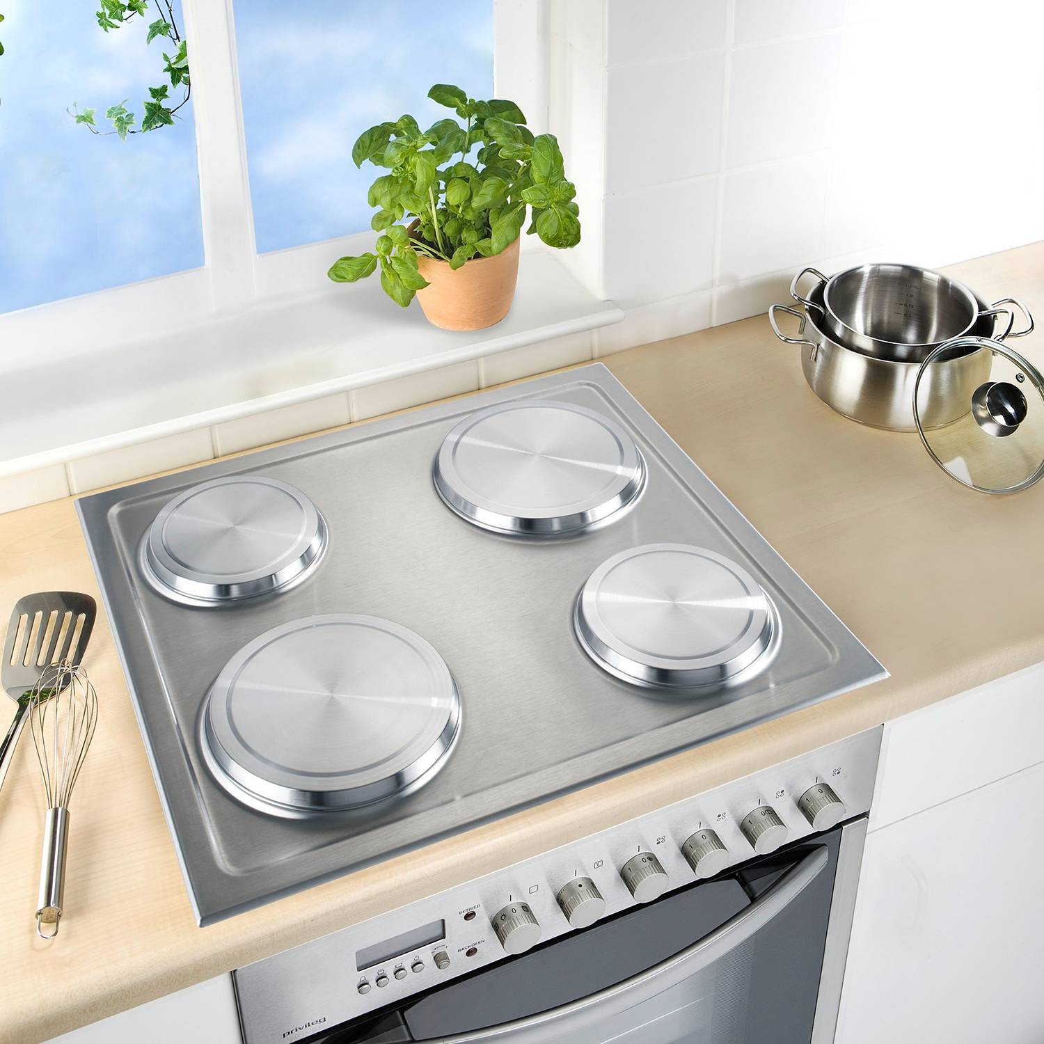 4x Mazarron Herdabdeckplatte Edelstahl Silber