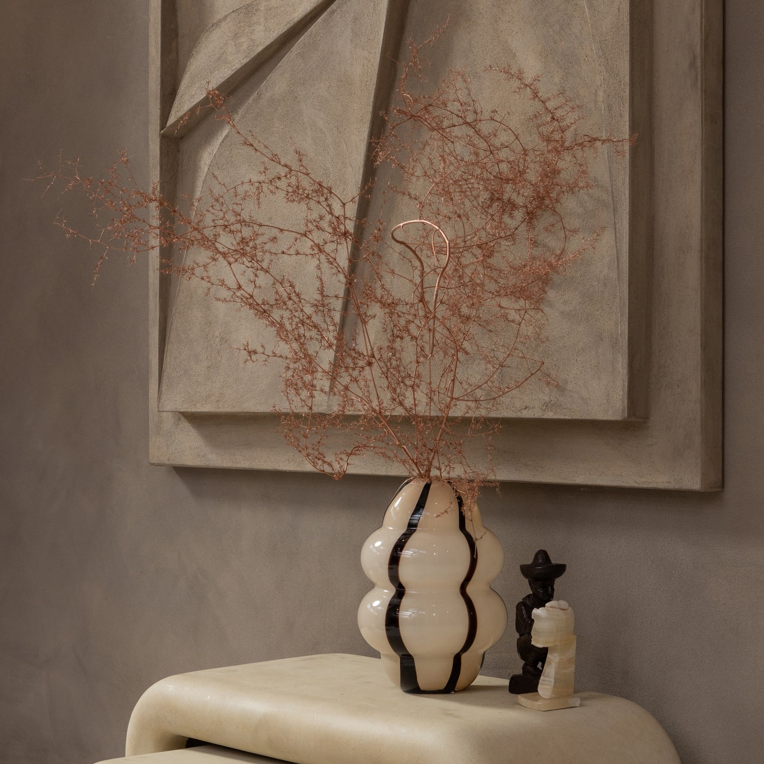 Kenny Vase Glas Schwarz-Creme Gestreift