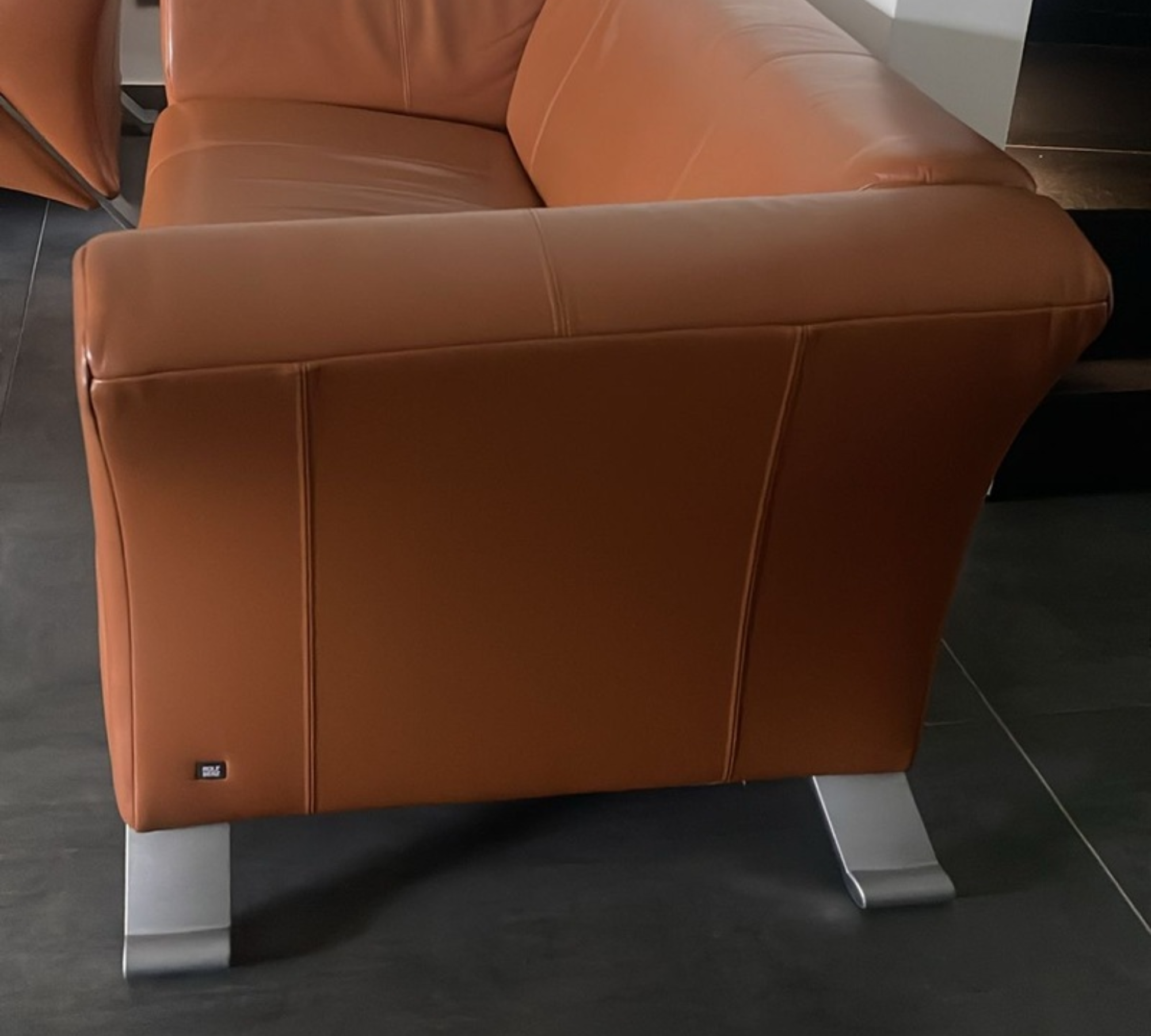 2x Sofa Leder Aluminium Orange