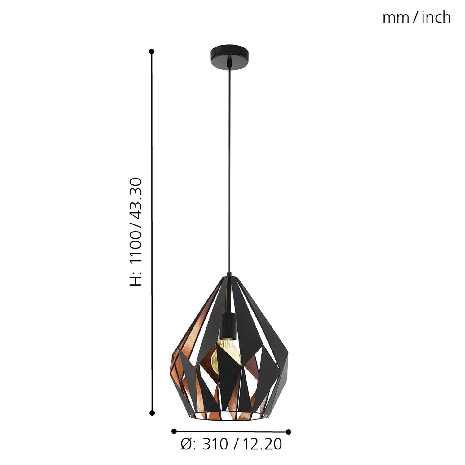 Pendant lamp Carlton I Steel Black Copper