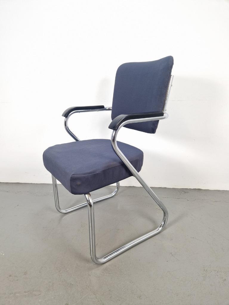 Vintage Paperclip Stuhl Chrom Grau Blau 1950er Jahre