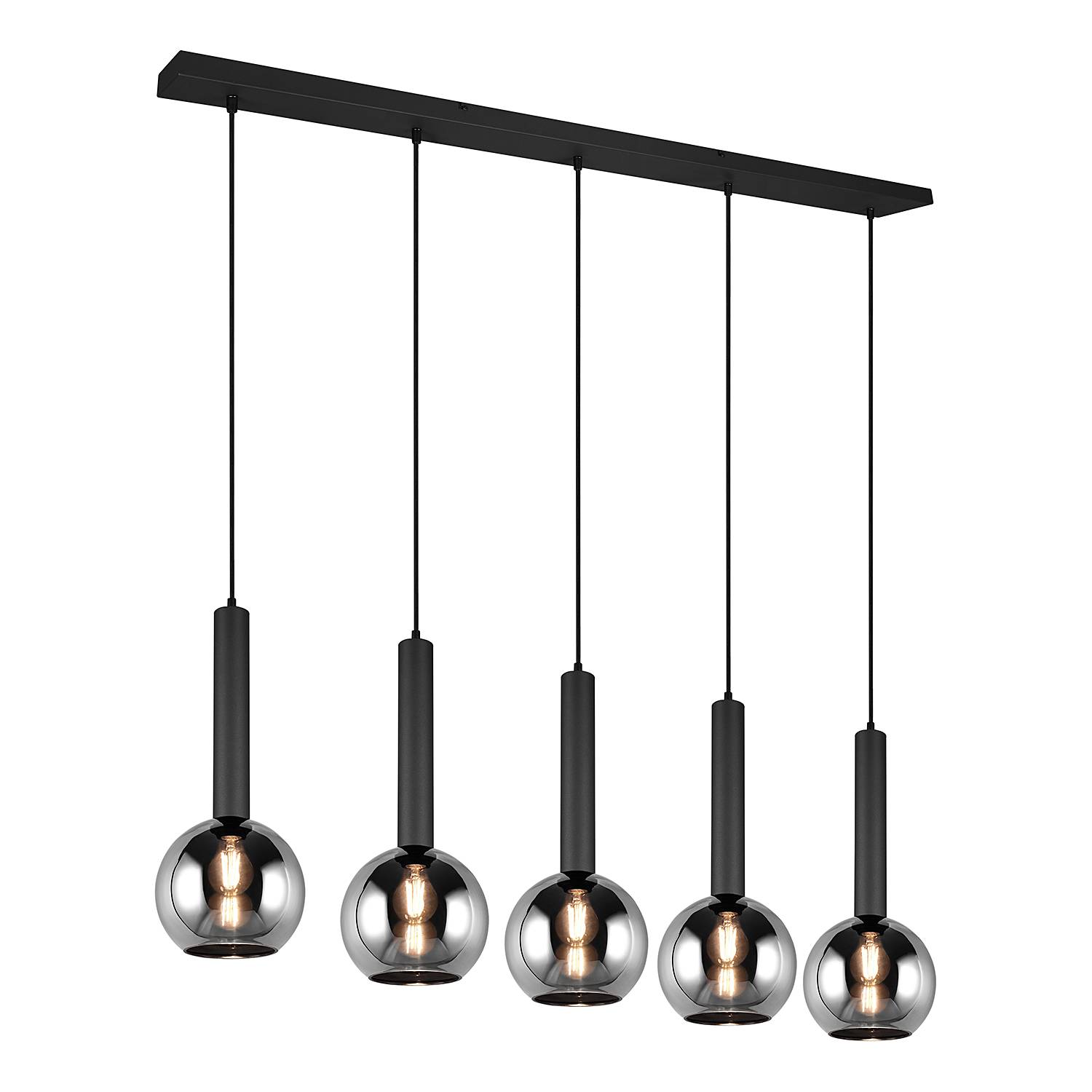 5x Flammenanzahl Pendelleuchte Clayton Rauchglas Eisen 