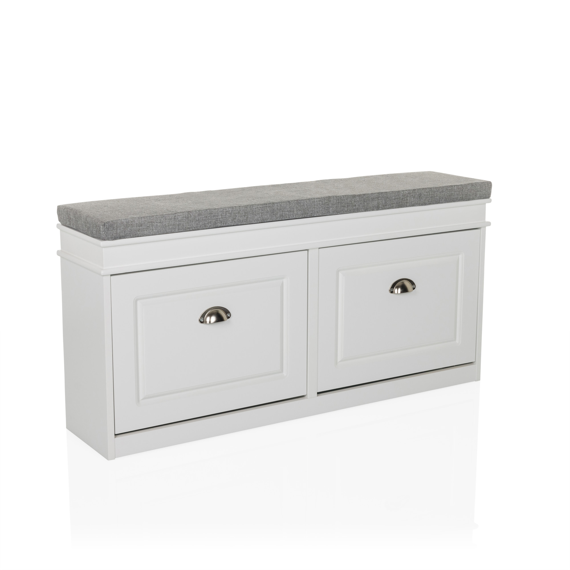 Estha I Shoe cabinet Bench with seat cushion Wood White Gray
