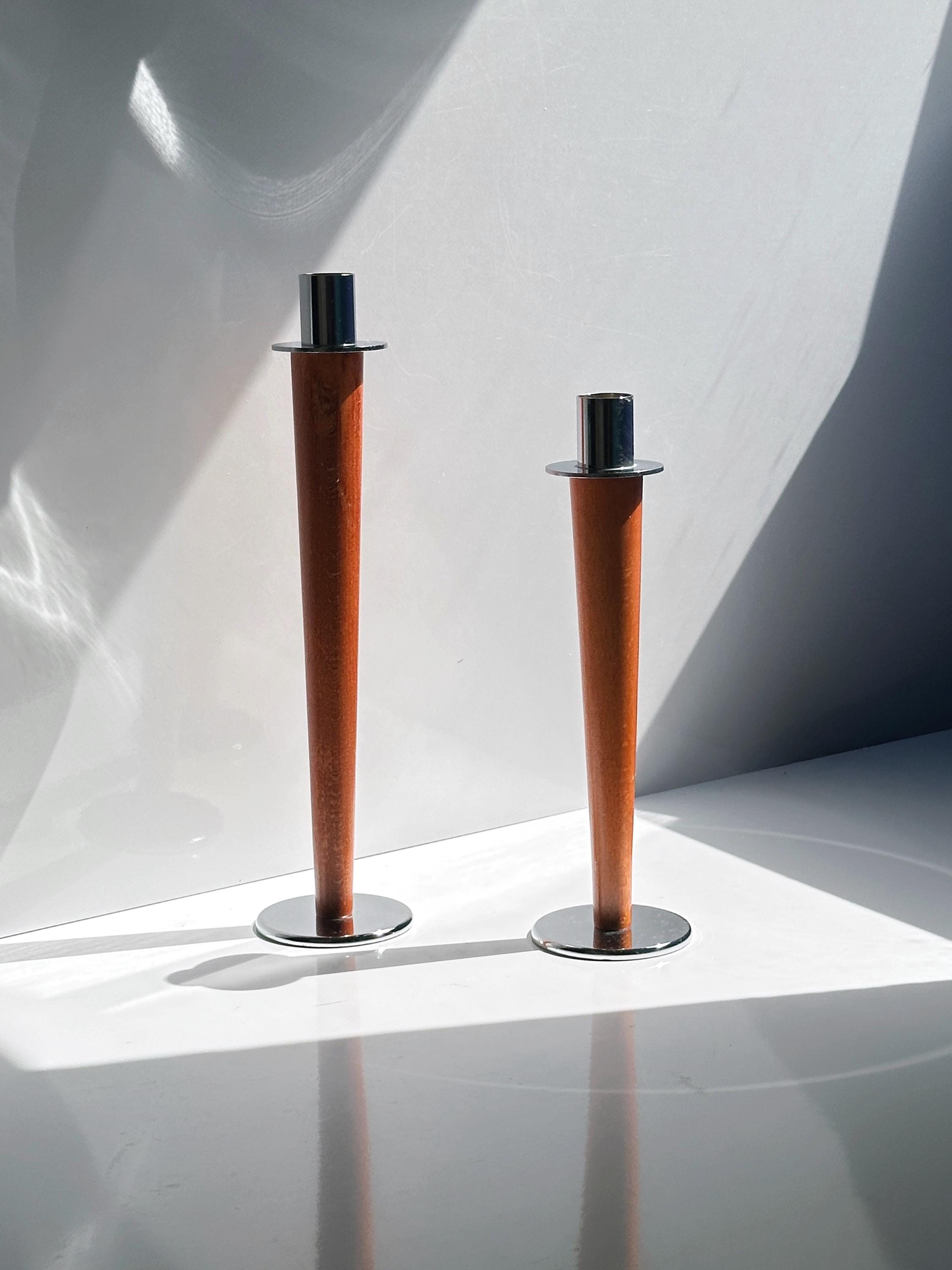 2x Vintage Candelabra Metal Wood 1970s