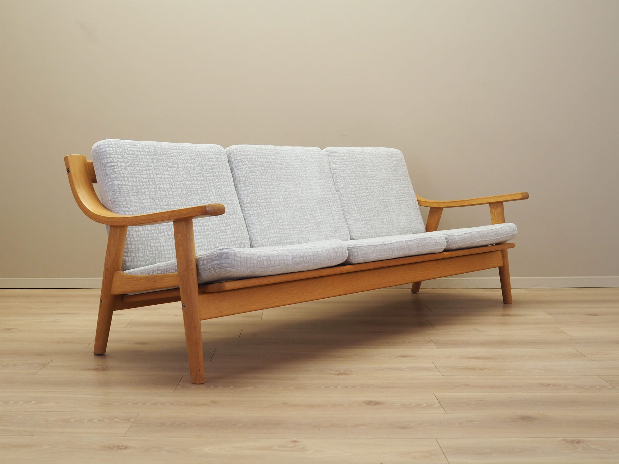 Vintage Sofa 3-seater Oak Wood Textile Grey 1960s