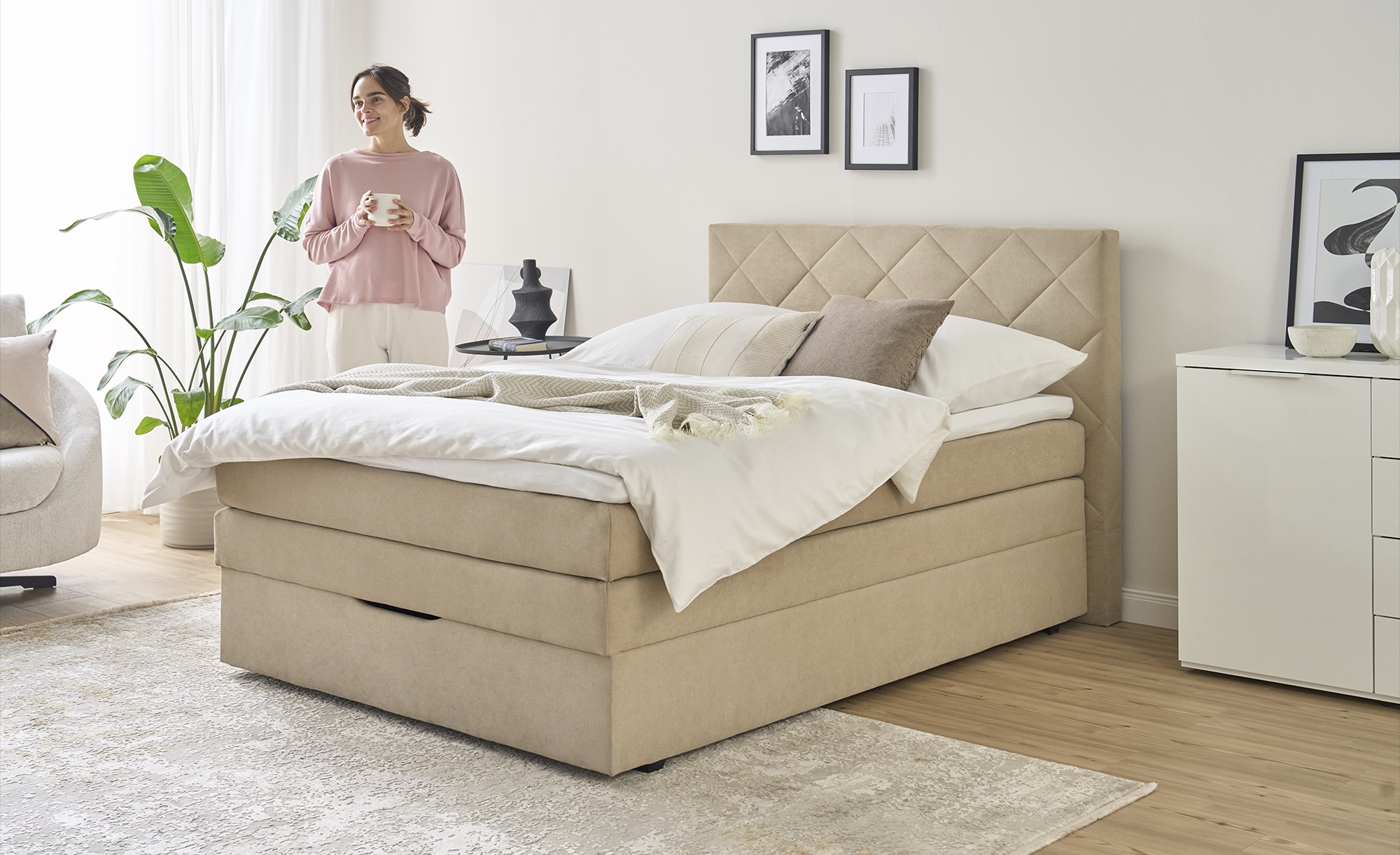 Princess Boxspringbett mit Bettkasten Beige