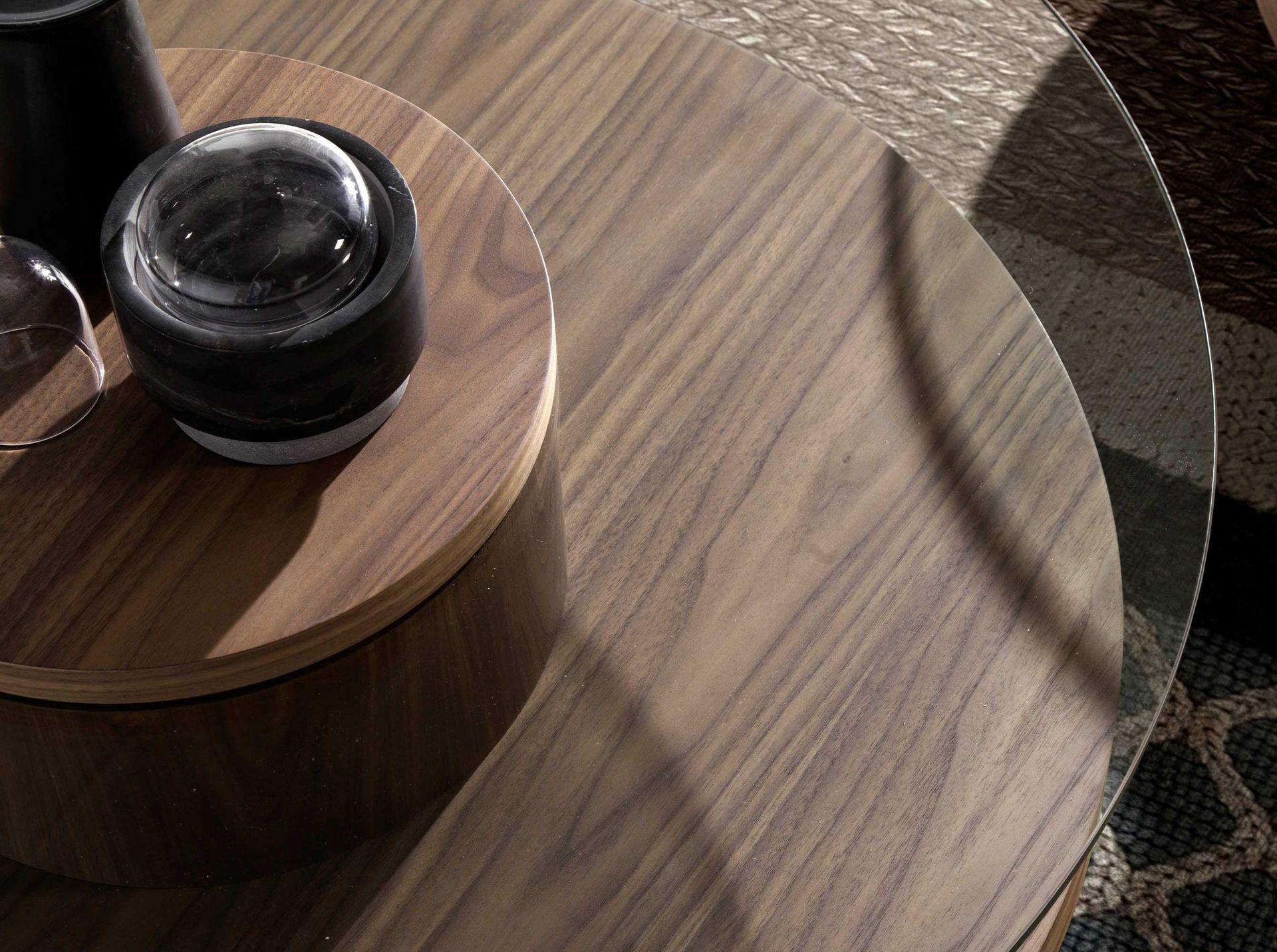 Round coffee tableGlass walnut