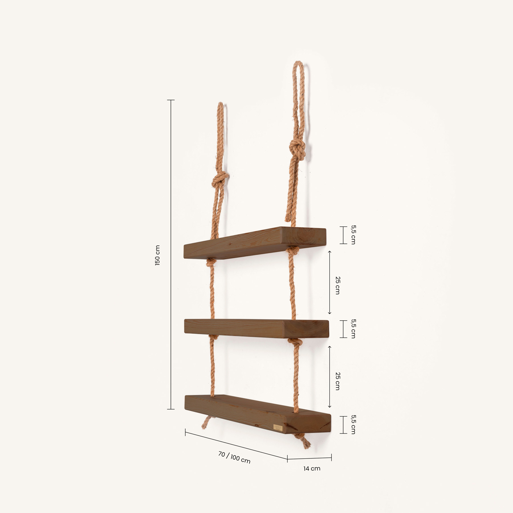 Makemba Regal Drei Regalbretter Holz Nussbaum Gealtert