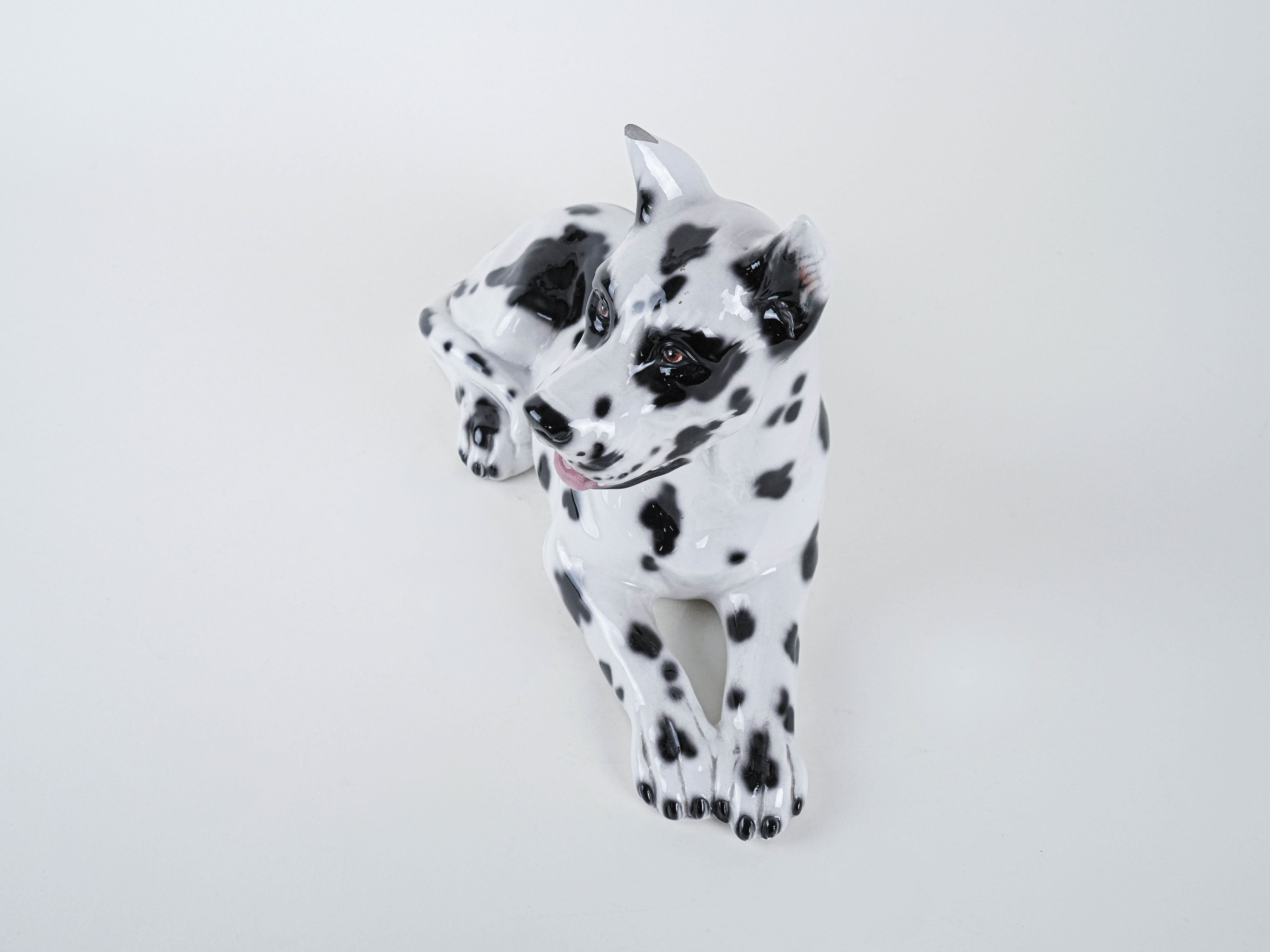 Ceramic Dog Harlequin Figure Black White 1970s