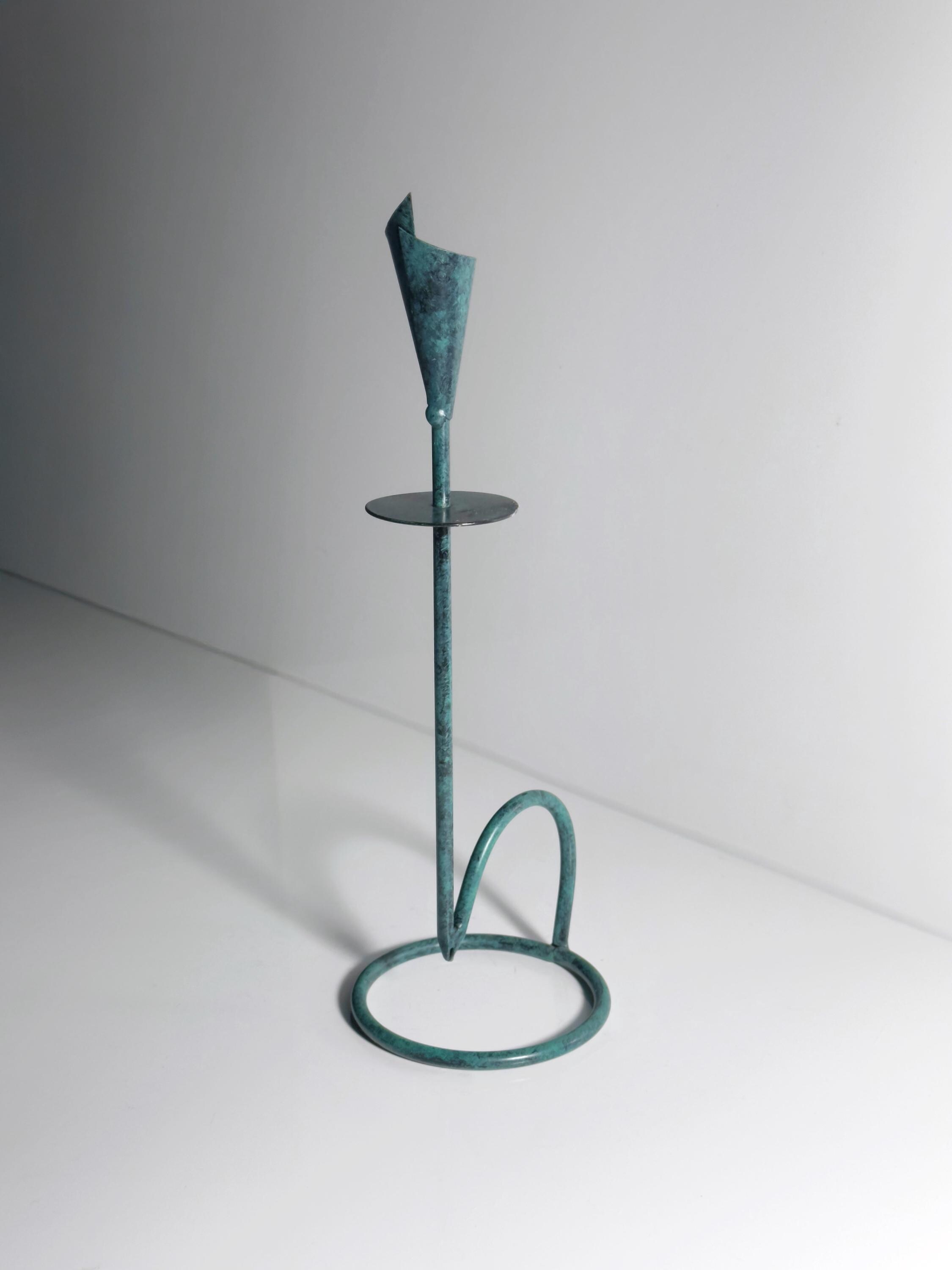 Vintage Candle Holder Metal Turquoise 90s