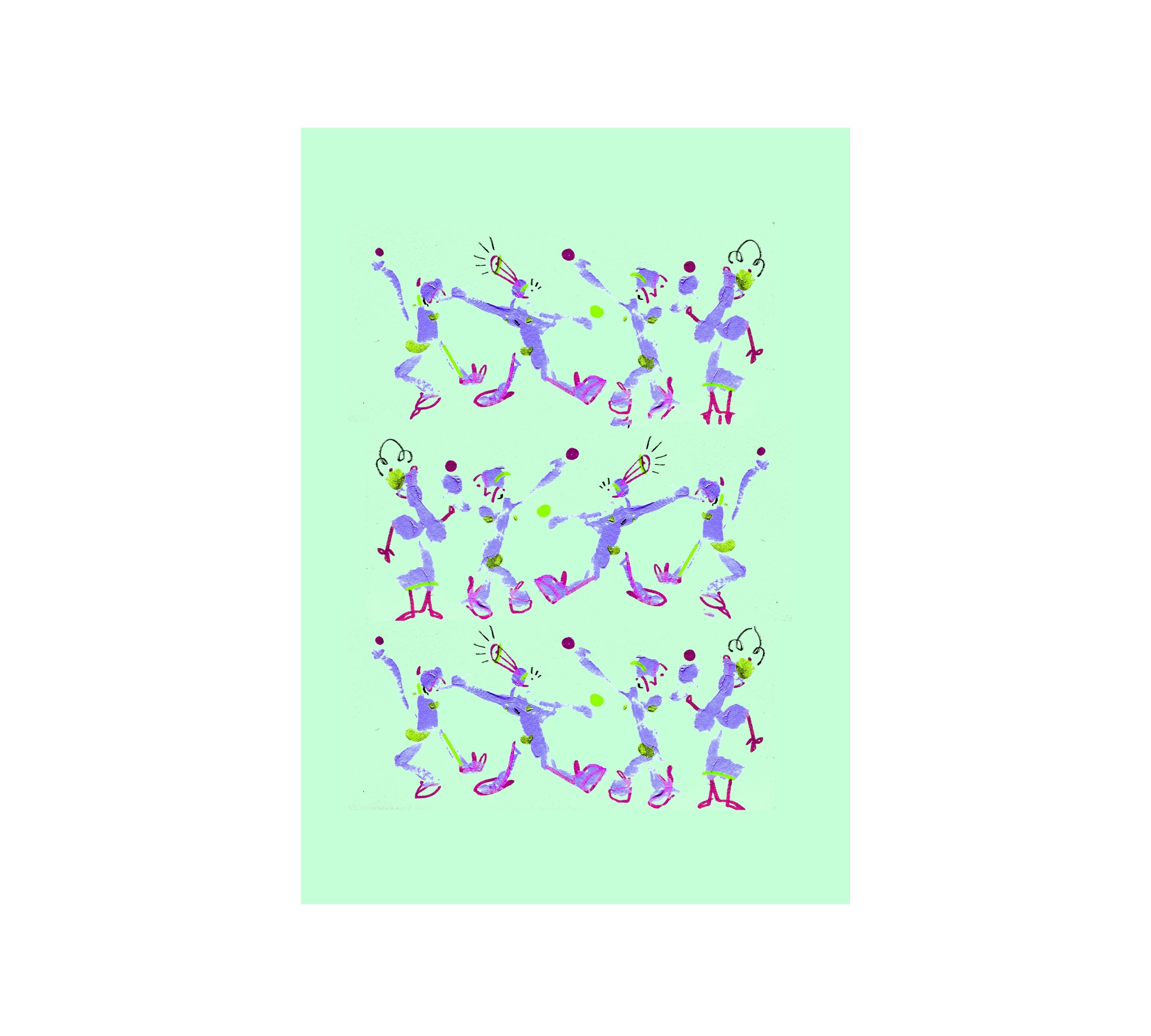 Multitude turchese con lilla stampa d'arte multicolore