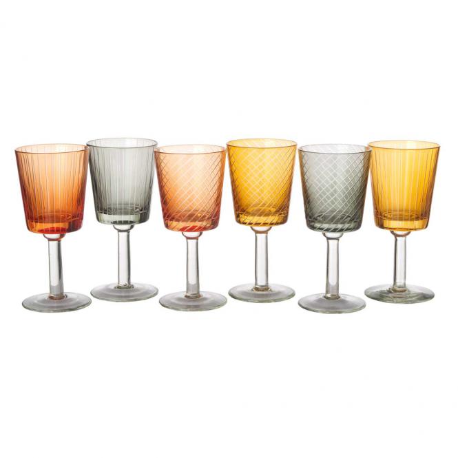 6x Wine glass with cut Multicolored