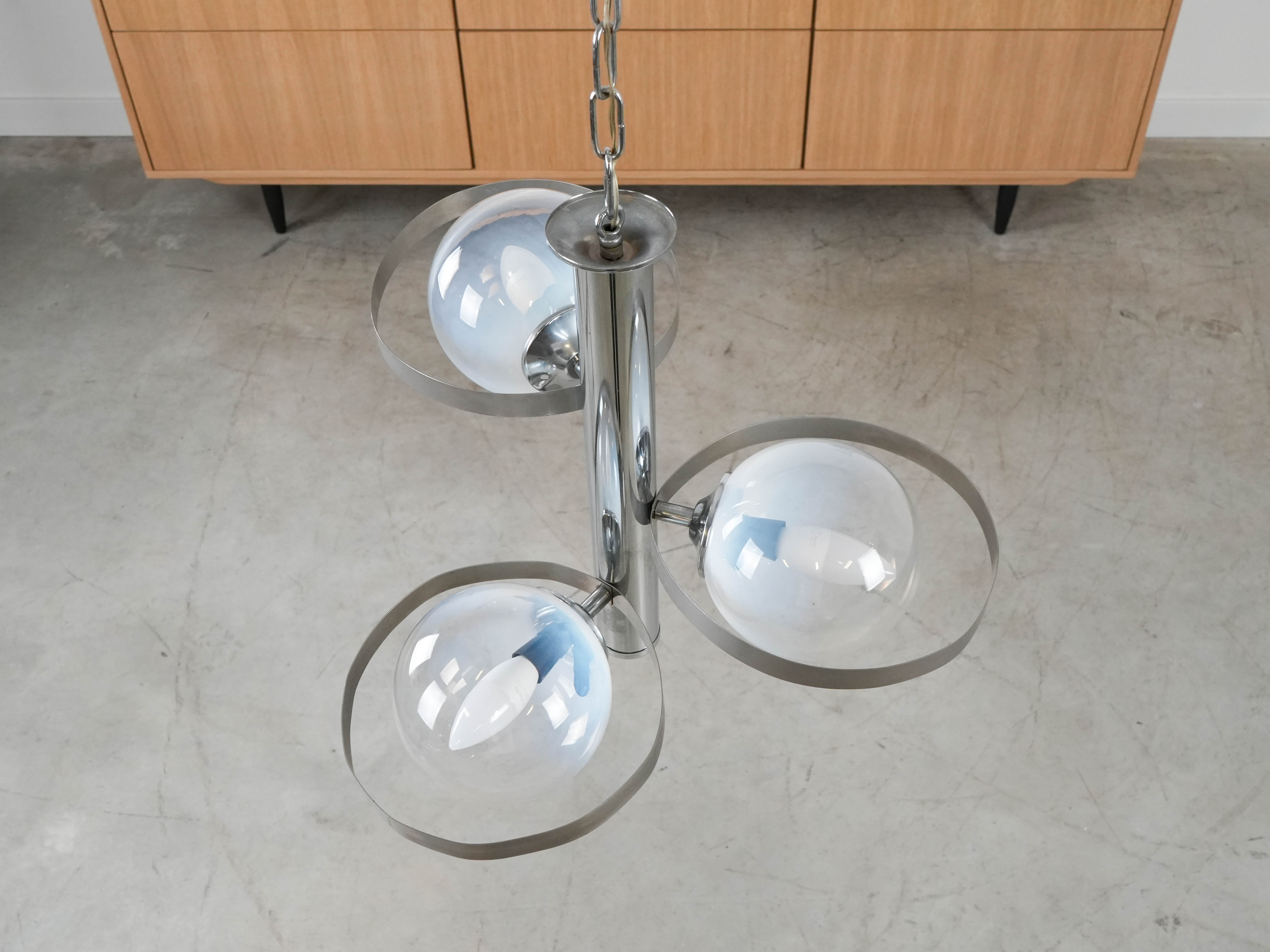 Space Age pendant lamp metal white 1970s