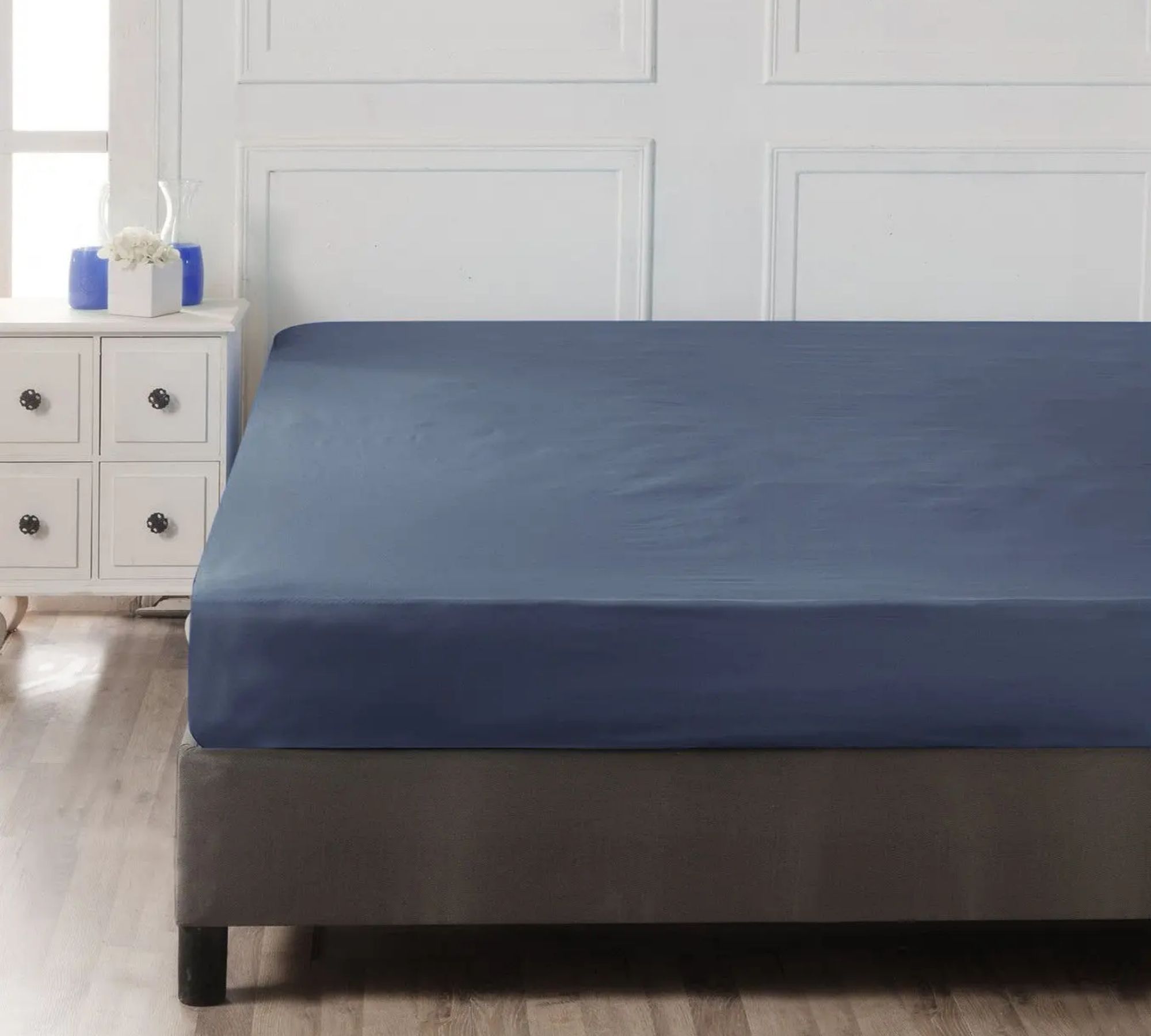 Fitted sheet cotton dark blue 100cm x 200cm