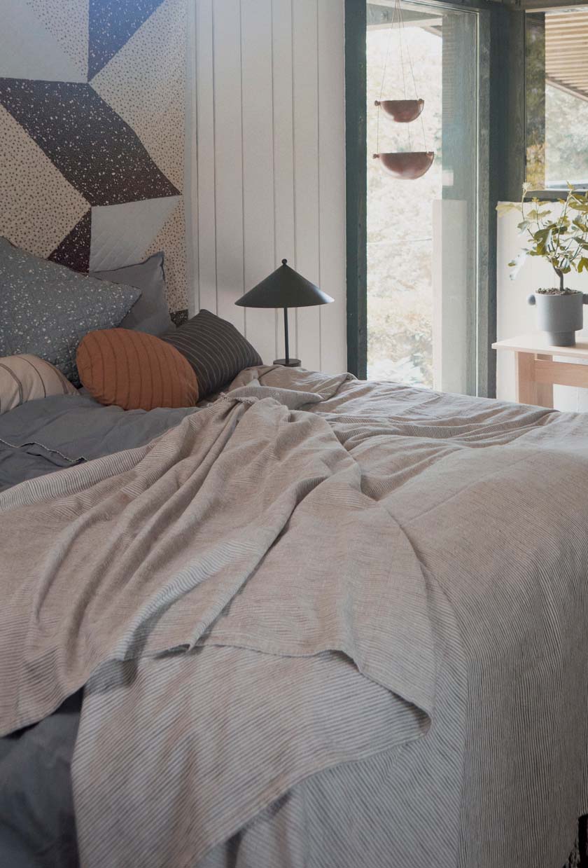 Gobi Tagesdecke Baumwolle Grau Gestreift