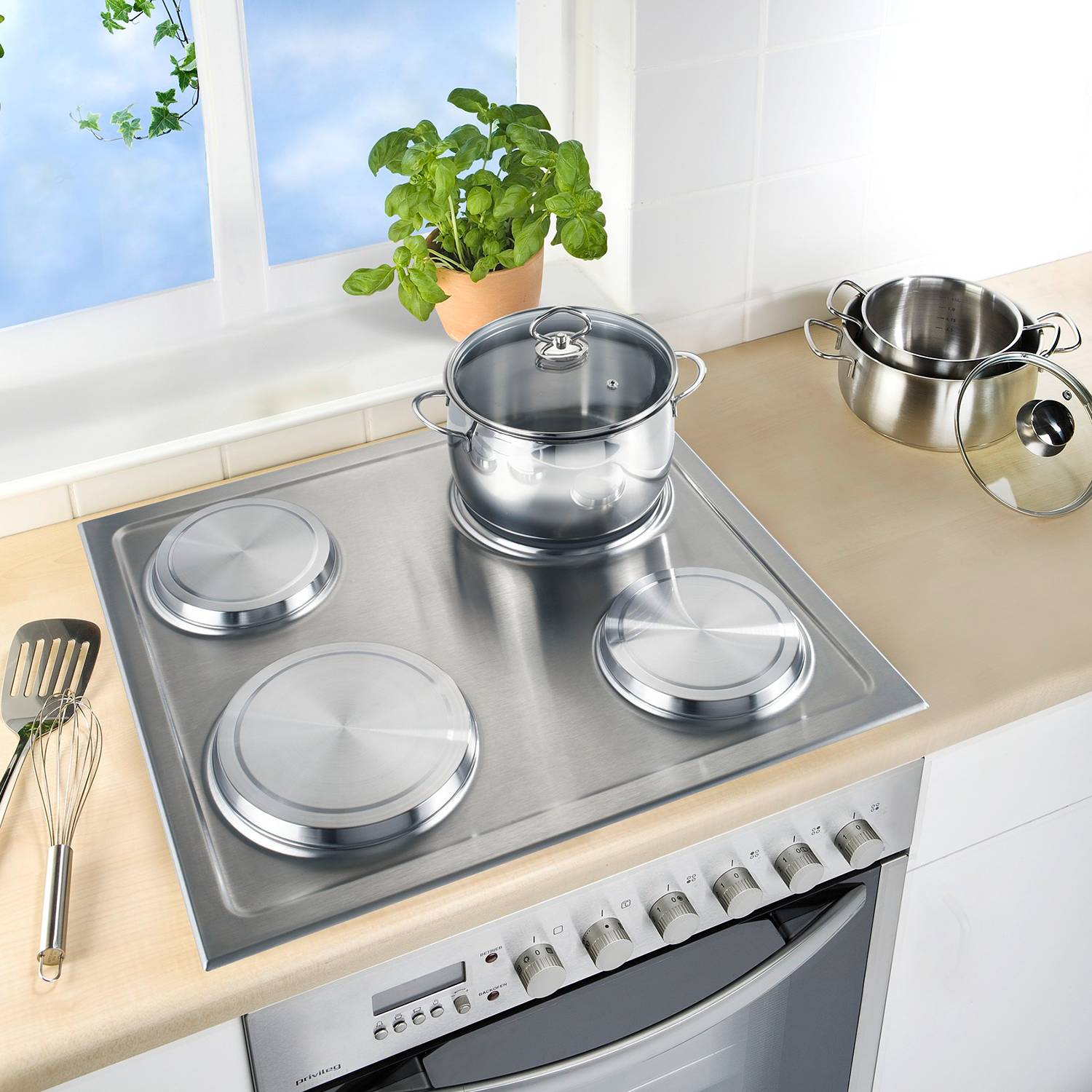 4x Mazarron Herdabdeckplatte Edelstahl Silber